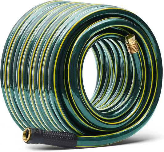 Solution4Patio Long Leader Green Garden Hose 3/4 in. x 100 ft. -Kink Free, Leakproof, Brass/Aluminum Male/Female Fittings -Heavy Duty Durable Flexible Lightweight Water Pipe for Household & Commercial