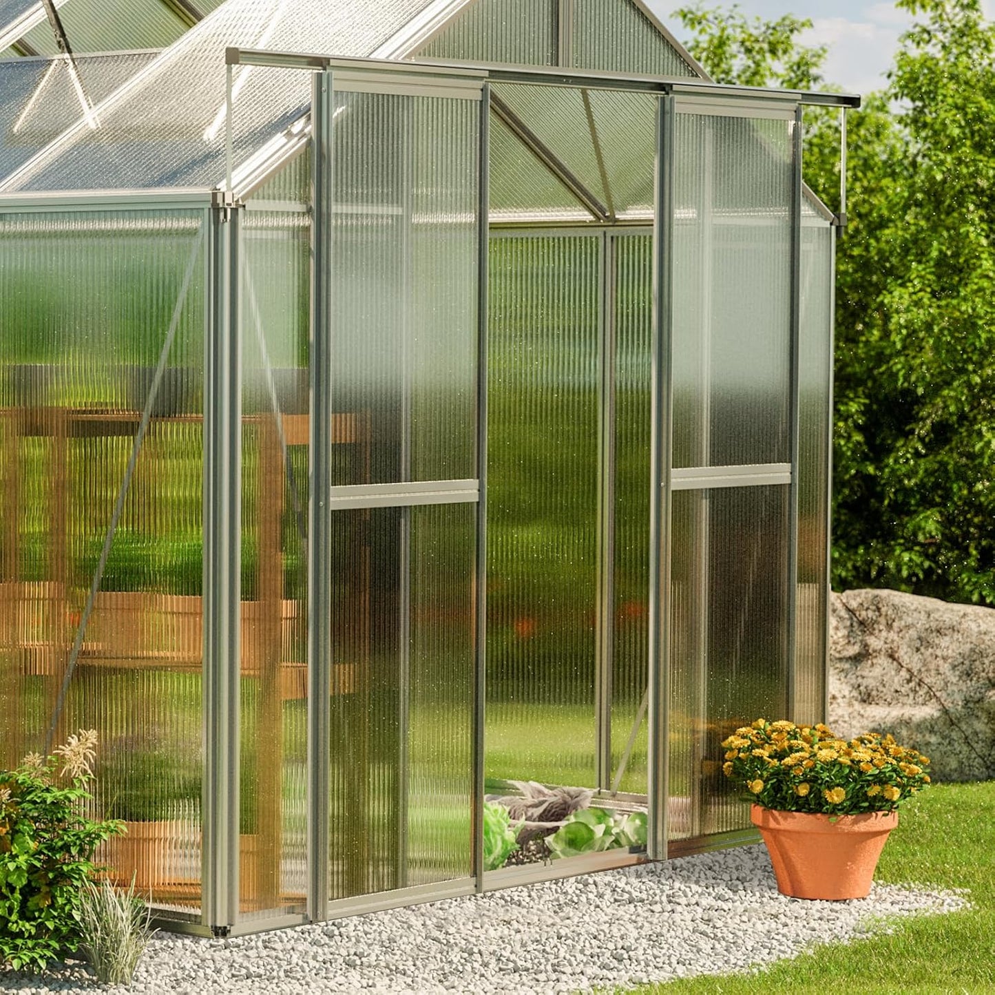 Greenhouse Saphir 4 Aluminum Frame 8.5 x 8.5 ft with Approx. 8 mm Polycarbonate Panels