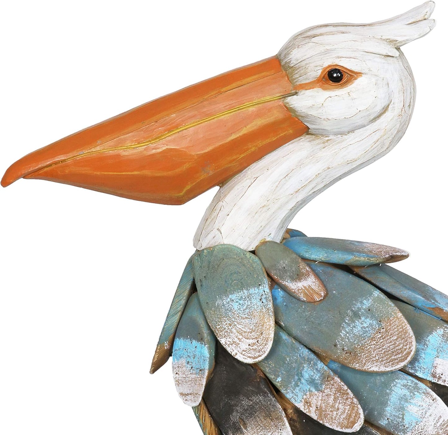 Exhart Garden Sculpture, Pelican Garden Statue, Hand Painted Wood and Metal Outdoor Garden Decoration, 13 x 5 x 15 Inch