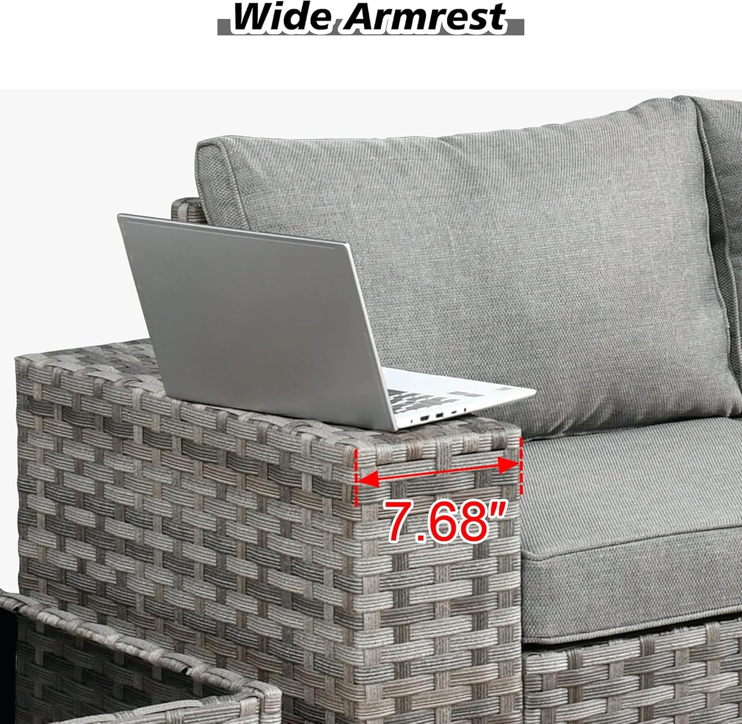 HOOOWOOO 9 Piece Modular Patio Outdoor Sectional Furniture Set with Swivel Rocking Chairs,Wicker Conversation Sofa Set,Outside Couch Set with Wide Arm(Dark Grey)