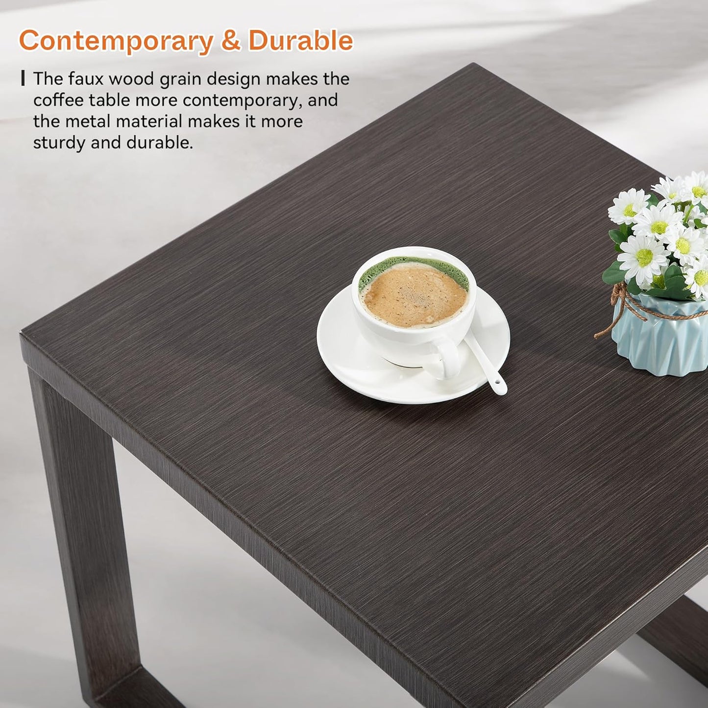 Outdoor Swivel Rocker Metal Chairs Set of 2 with Small Coffee Table - 3 Pieces Patio Bistro Set with Rectangular Framed Wood-Looking Metal Armrest, 360 Degree Glider Chairs, Beige