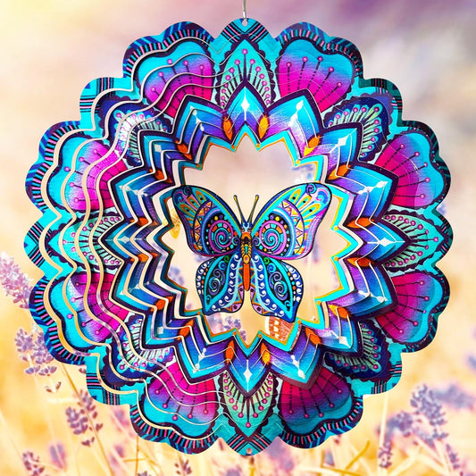 FONMY Wind Spinner Butterfly 12 inch 3D Stainless Steel Wind Sculpture Worth Gift Christmas Decor. Laser Cut Metal Art Geometric Pattern - Hanging Mandala Wind Spinners, Kinetic Yard Art Decorations