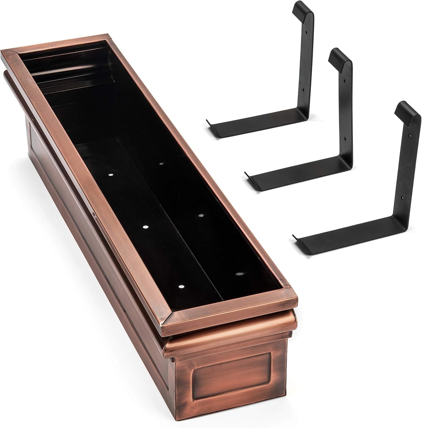 H Potter Window Planter Box Copper Flower Outdoor Plant Container for Windows Attach to House Deck Balcony Long Rectangular Shape 36 Inch GAR513A