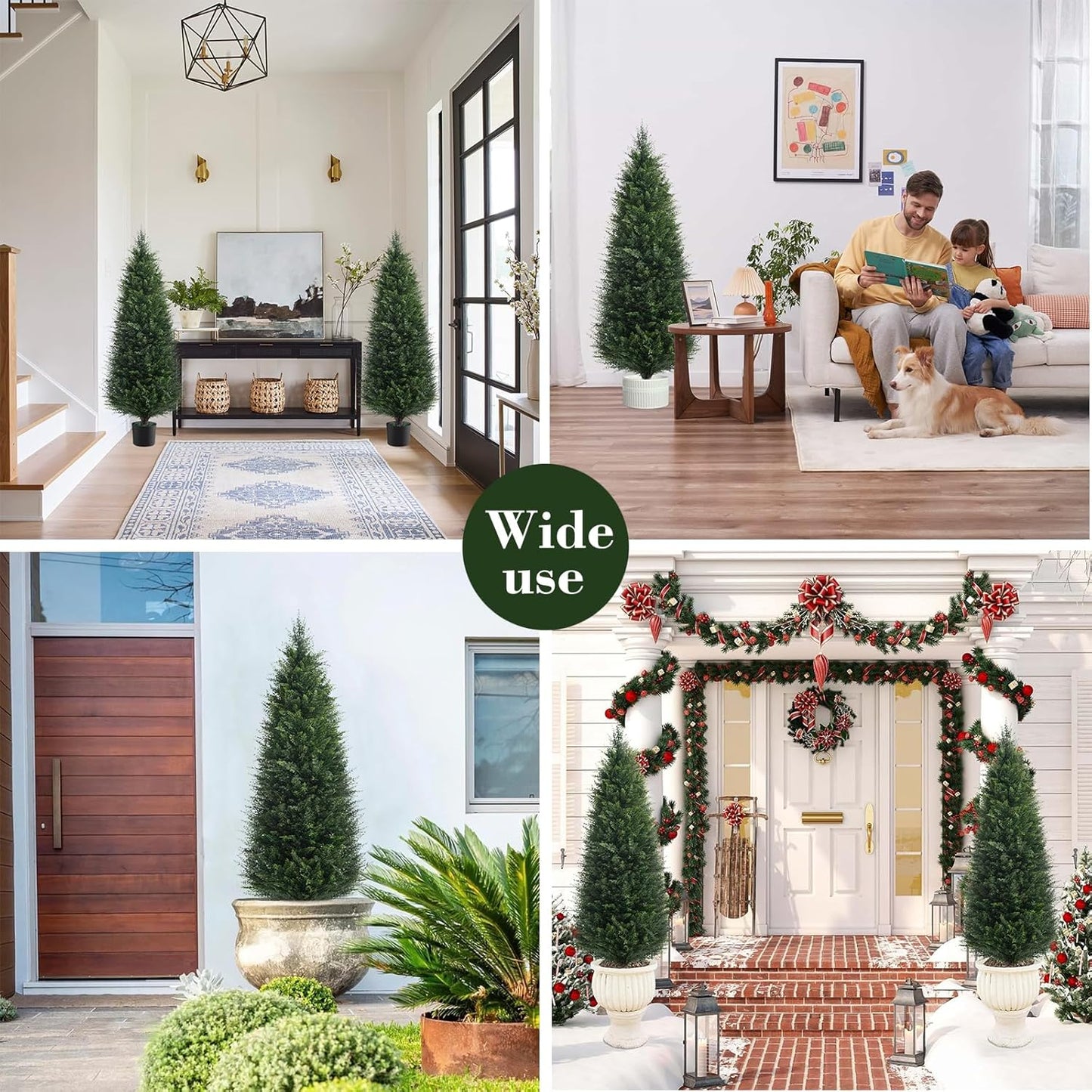 Two 4ft Artificial Plants Topairy Faux Cedar Trees for Outdoor Planters, 48IN Tall Fake Pine Bushes UV Resistant Large Potted Shrubs for Front Porch Décor