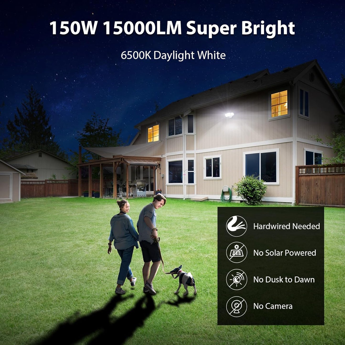 iMaihom 150W Motion Sensor Light Outdoor, 15000LM 6500K LED Security Floodlights, 3 Adjustable Head Motion Detection Light IP65 Waterproof for Yard Garage White 1pack