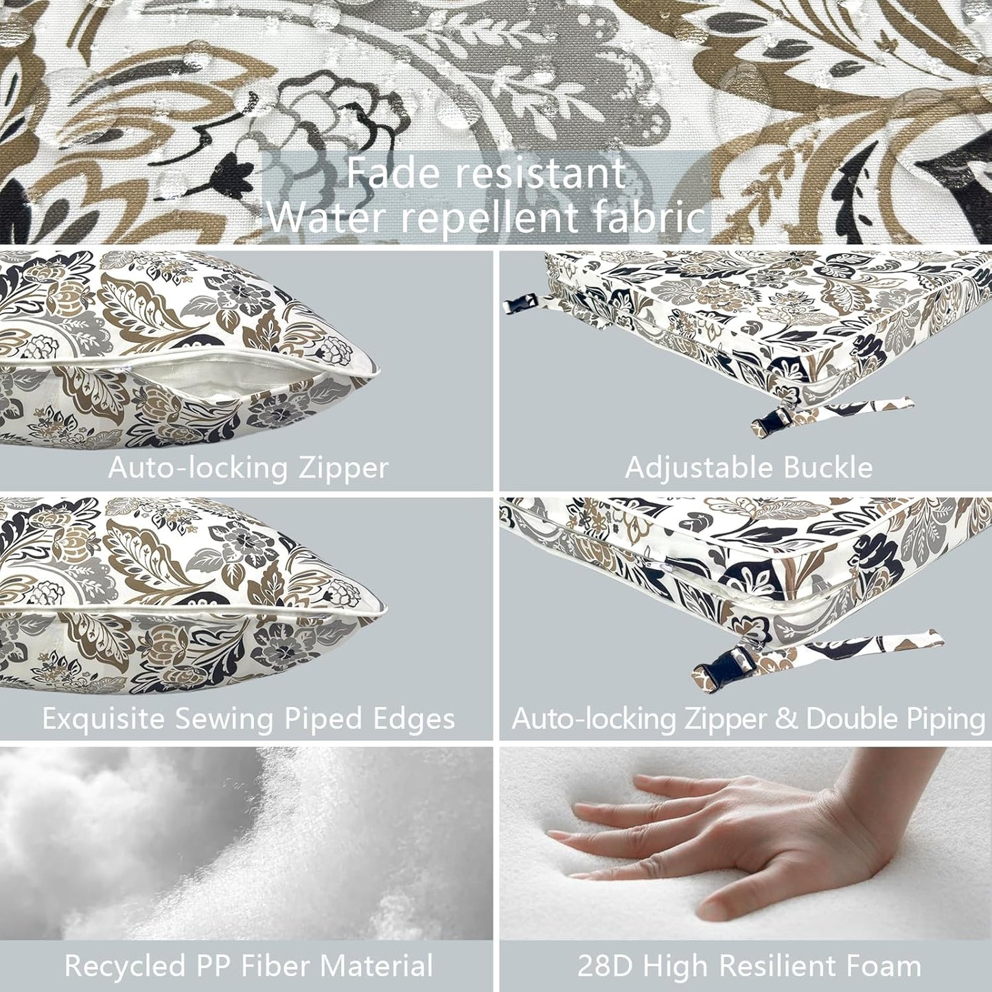 LVTXIII Outdoor Seat and Back Cushion Patio Deep Seat Cushion Set Seasonal Chair Cushion for Wicker Chairs and Garden Furniture Decoration, 22"x22"x4", Dailey Tan