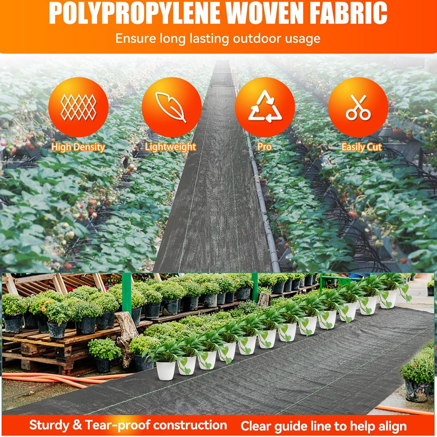 2.4oz-2 Pack 3x50FT Weed Barrier Landscape Fabric - Durable Weed Block Gardening Ground Cover Mat, Woven Geotextile Fabric for Underlayment, Commercial Driveway Stabilization, Weed Control Cloth