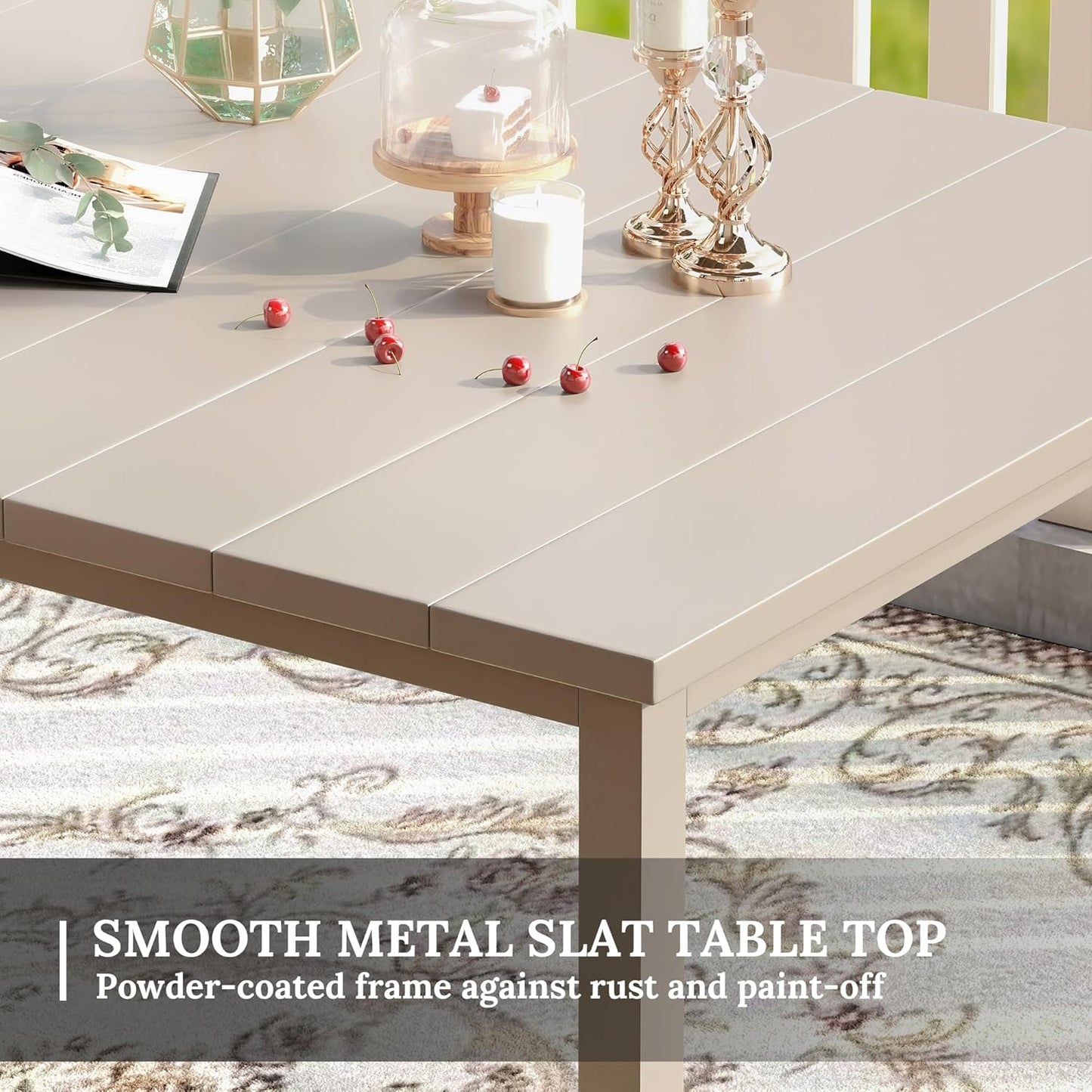 VICLLAX Patio Dining Set for 6, Outdoor Furniture Set Includes 63" Rectangle Patio Table and 6 Patio Sling Chairs, Outdoor Table and Chairs for Outsides, Sandshell Color Tabletop and Fabric