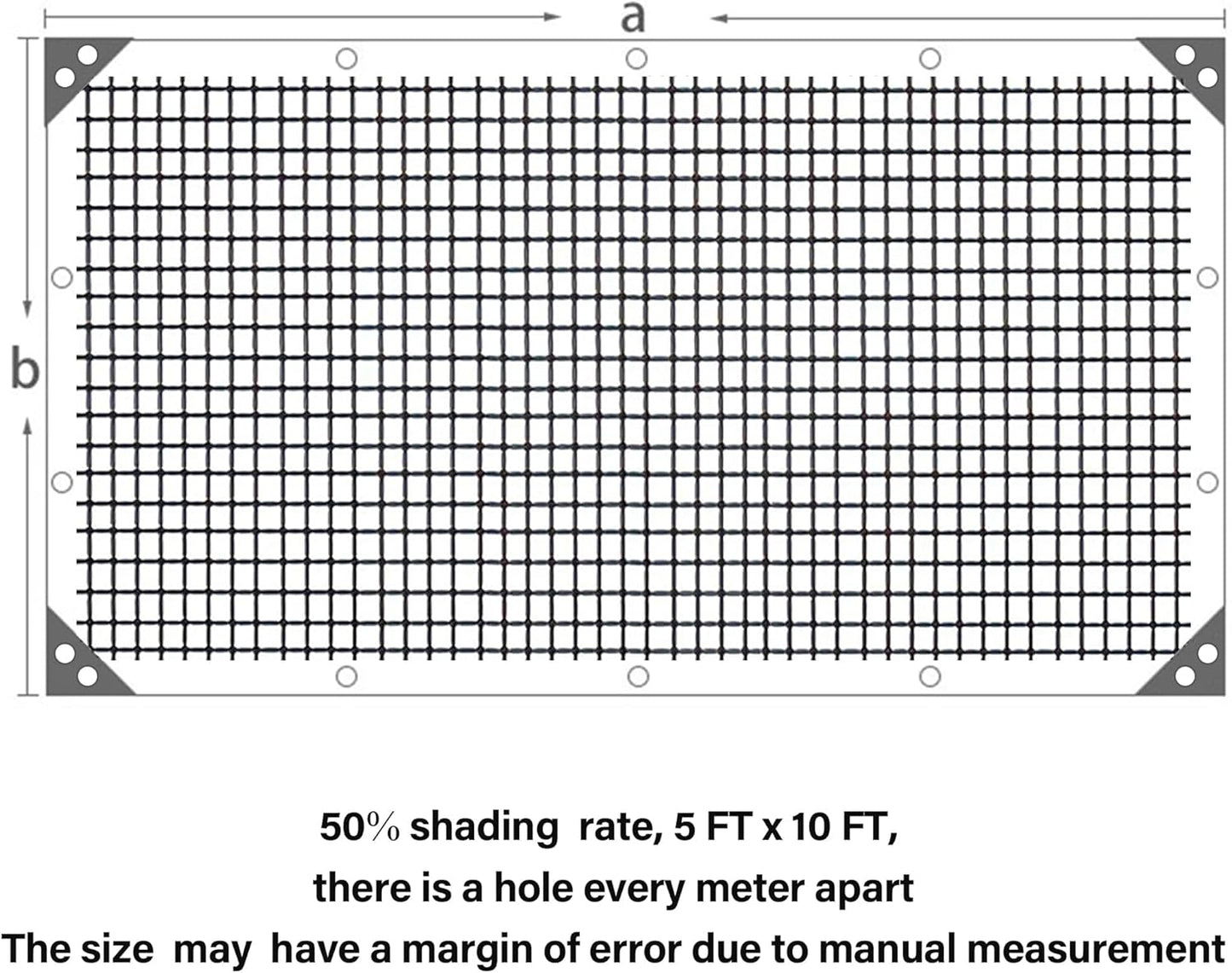winemana Black Shade Cloth 50%, 5x10 FT Mesh Tarp - Garden Shade for Greenhouse, Patio, Vegetables, Plants Cover and Chicken Coops, Sun Shade Net for Outdoor Protection with Reinforced Grommets