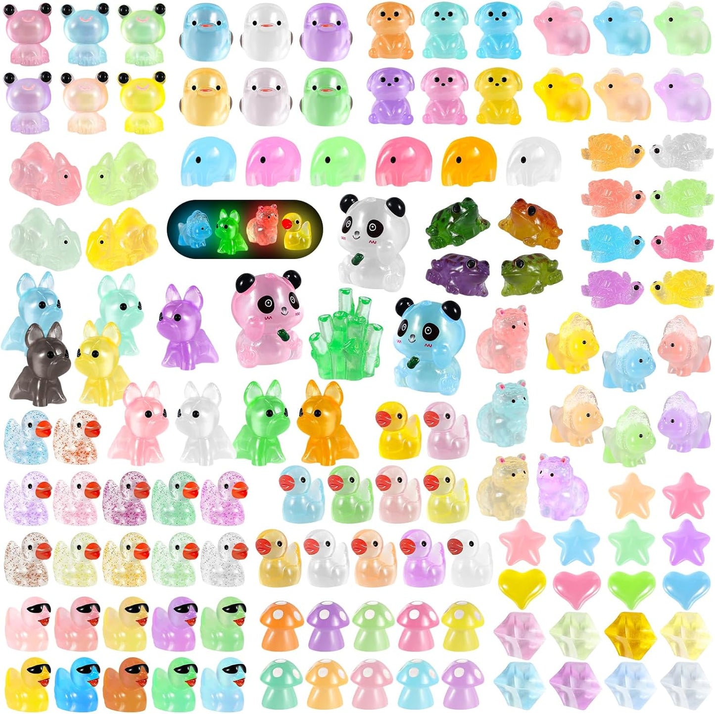 241 Pcs Luminous Mini Resin Animals Small Little Tiny Resin Figurines Glow in The Dark for Crafts Micro Landscape Decoration Fairy Garden Accessories