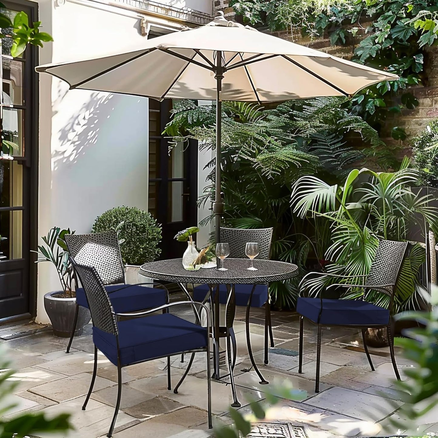 Favoyard Patio Chair Cushions 17 x 16 x 2 Inch Waterproof Outdoor Seat Cushions for Patio Furniture 3-Year Color Fastness Garden Sofa Couch Pads with Handle & Adjustable Straps Set of 2, Blue