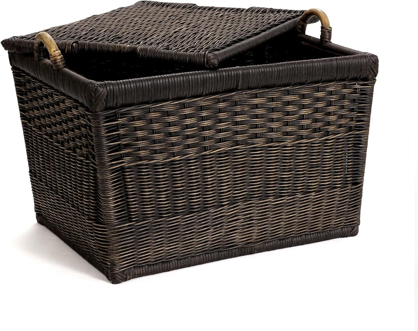 The Basket Lady Lift-Off Lid Wicker Storage Basket, Medium, 20 in L x 15 in W x 14 in H, Antique Walnut Brown