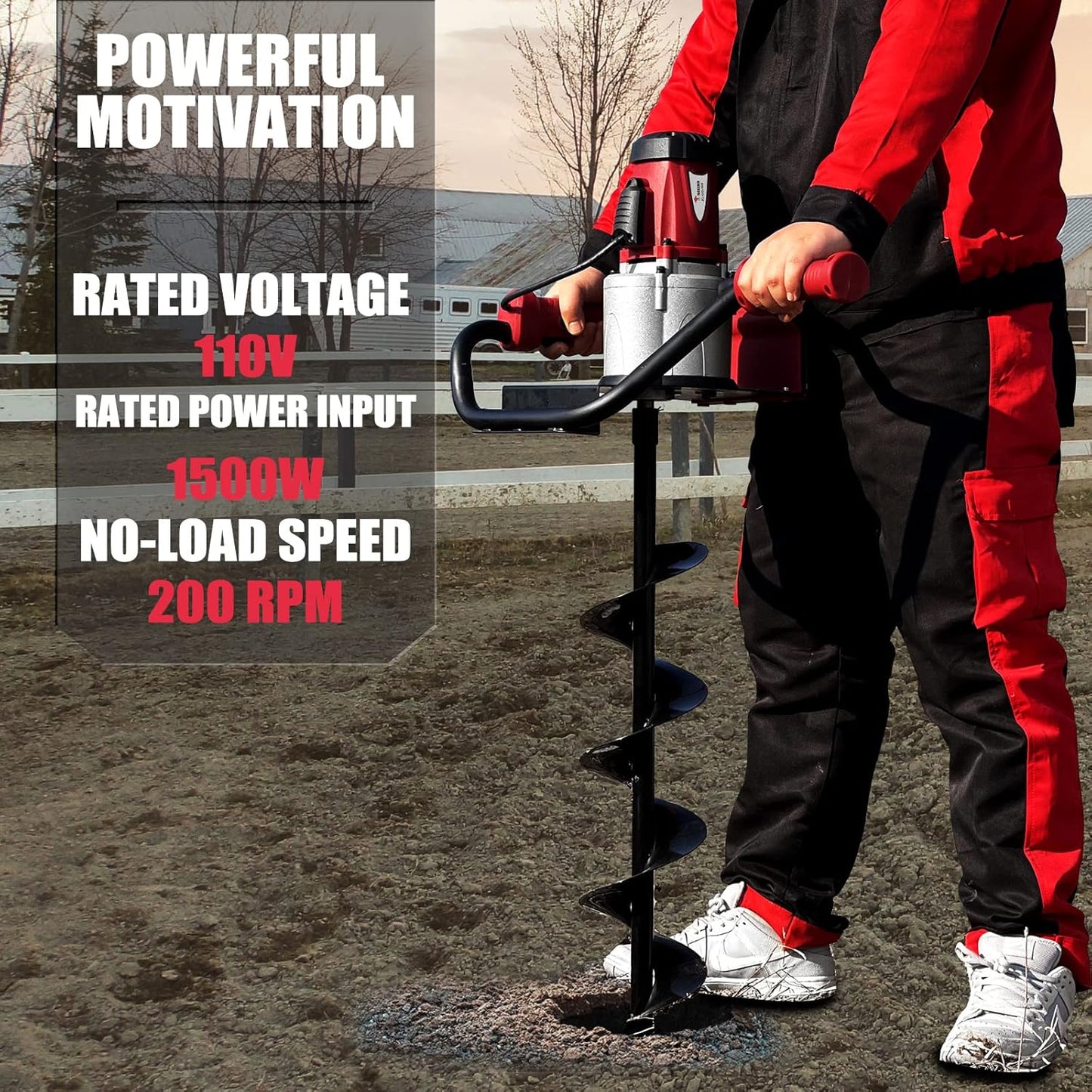 JACKCHEN 6-Inch & 4-inch Electric Post-Hole Digger with Storage Bag, Earth Auger Drill, Auger Bit Earth Auger with Carry Bag, Ideal for Post Hole Digging, Drilling, Tree Planting