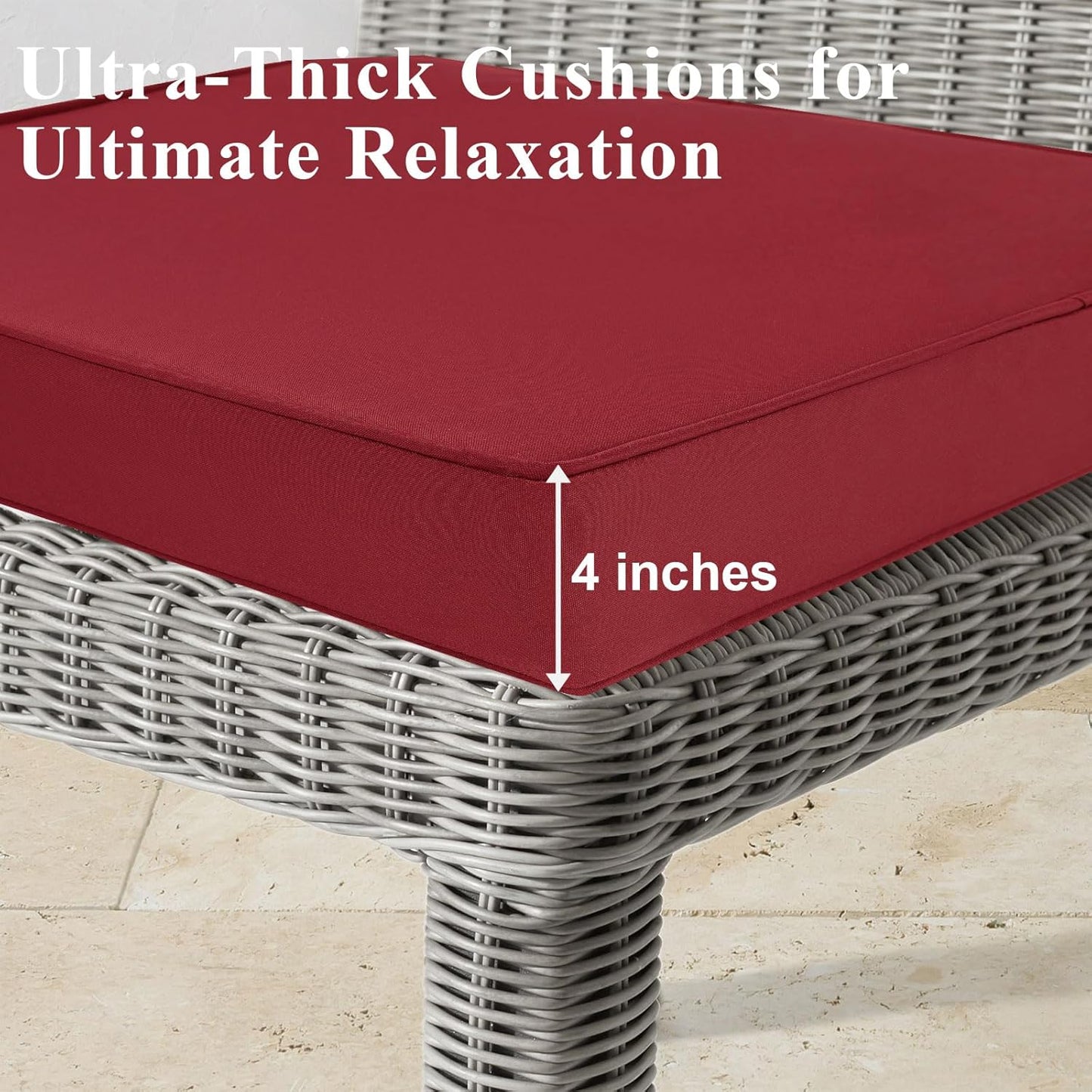 Outdoor Chair Cushions Set of 2 for Patio Furniture 24x24x4 Inch Waterproof Patio Chair Cushion 3 Year Color Fastness Square Elastic Foam Garden Couch Pads with Ties and Handle,Red