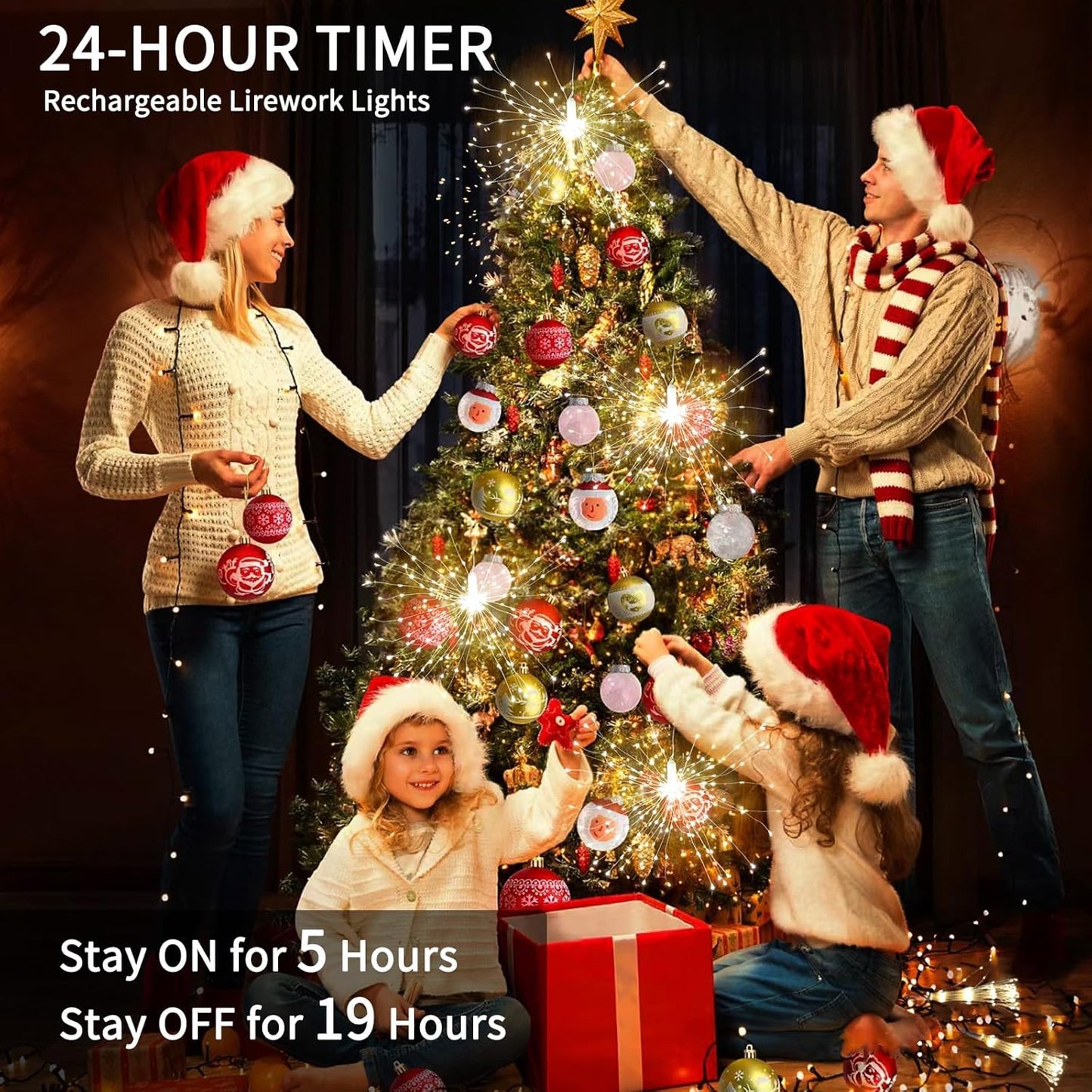 SeaShine 800LED Fireworks Lights Outdoor, Rechargeable Hanging Fairy Starburst Lights, Waterproof Smart Firework Light with Remotes, 8 Modes, Timer for Garden Weddings Outdoor Christmas Decor 4 Pack