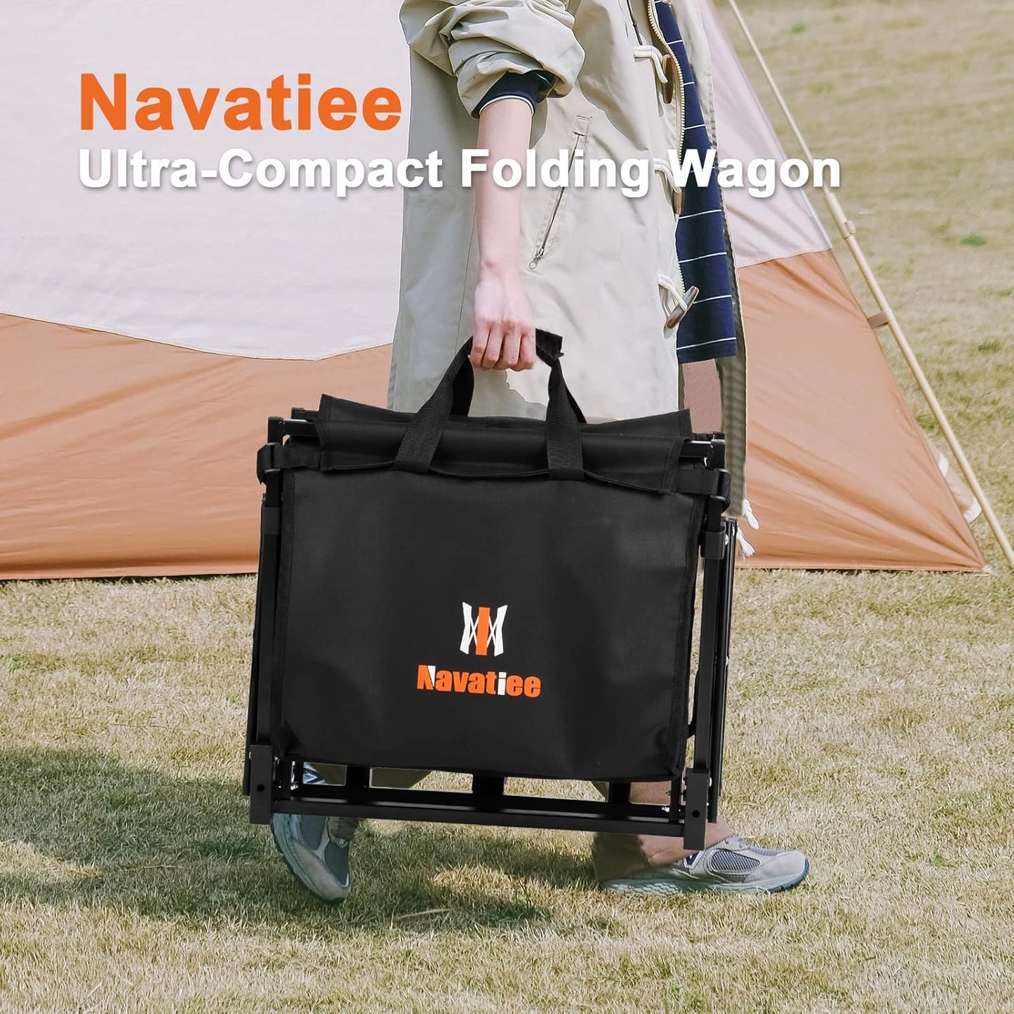 Navatiee 140L Wagon Cart Foldable, Large Capacity Collapsible Wagon with Smallest Folding Design, Utility Grocery Cart for Camping Shopping Sports, Black