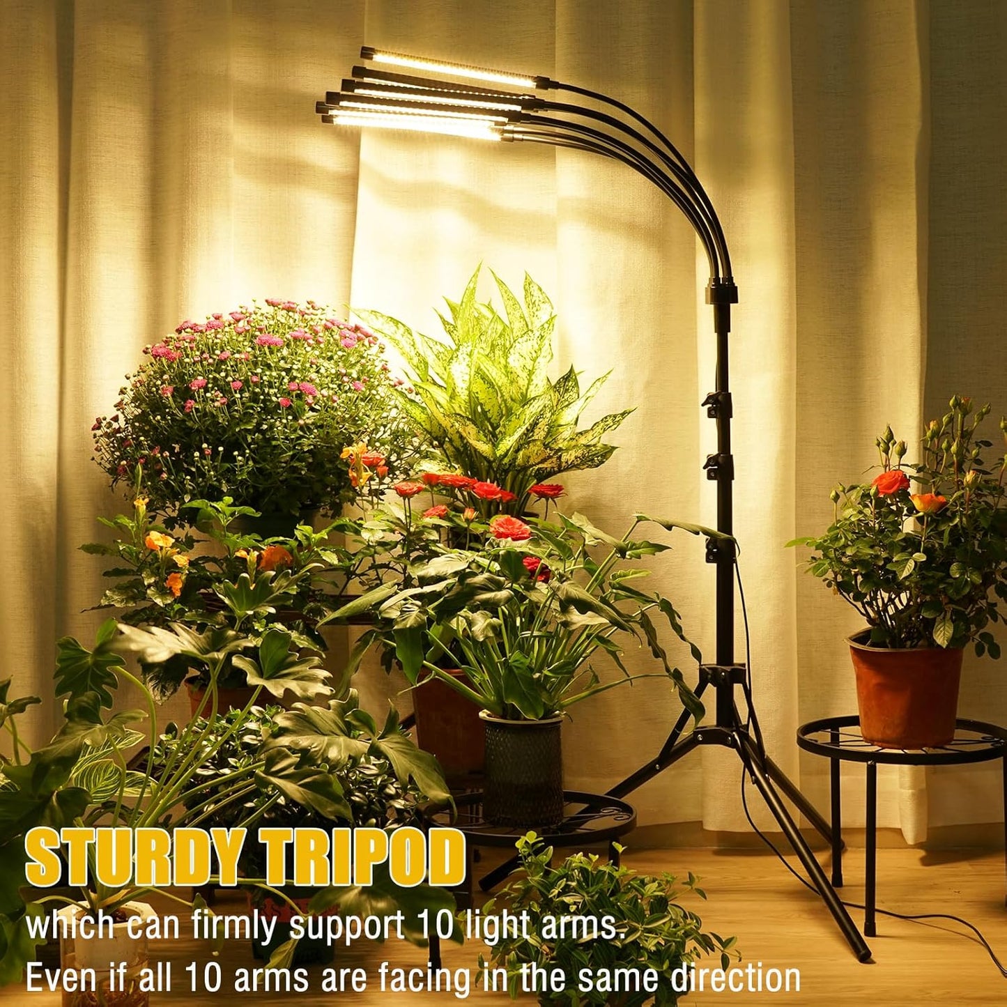 Grow Lights for Indoor Plants 10 Heads 500 LEDs, Full Spectrum Grow Light for Indoor Growing with Tripod Stand, Auto On/Off Timing 4/8/12H, Plant Grow Lights Indoor (Full Spectrum)