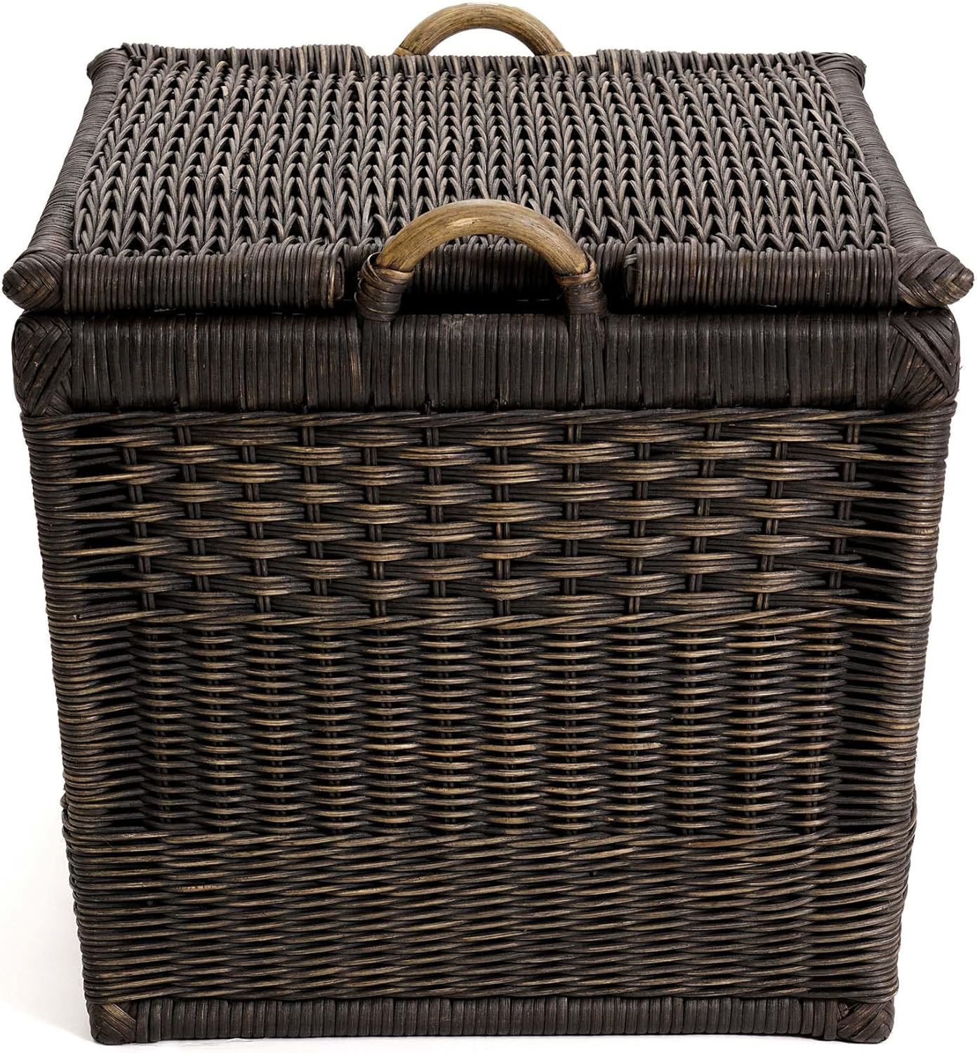 The Basket Lady Lift-Off Lid Wicker Storage Basket, Medium, 20 in L x 15 in W x 14 in H, Antique Walnut Brown