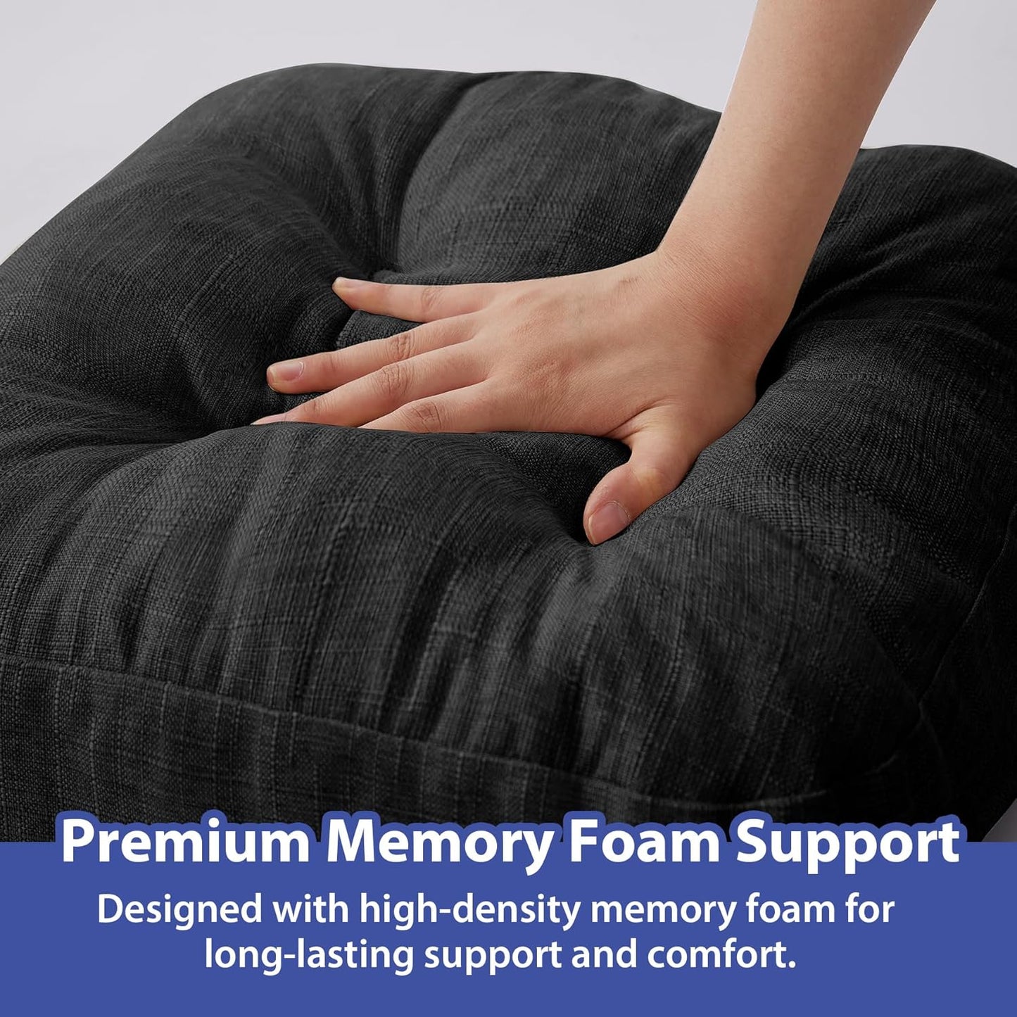 Chair Cushions, Foam Dining Chair Cushions, Tufted Indoor Chair Pads,16.5” x 16.5” x 3.5”, Set of 4, Black