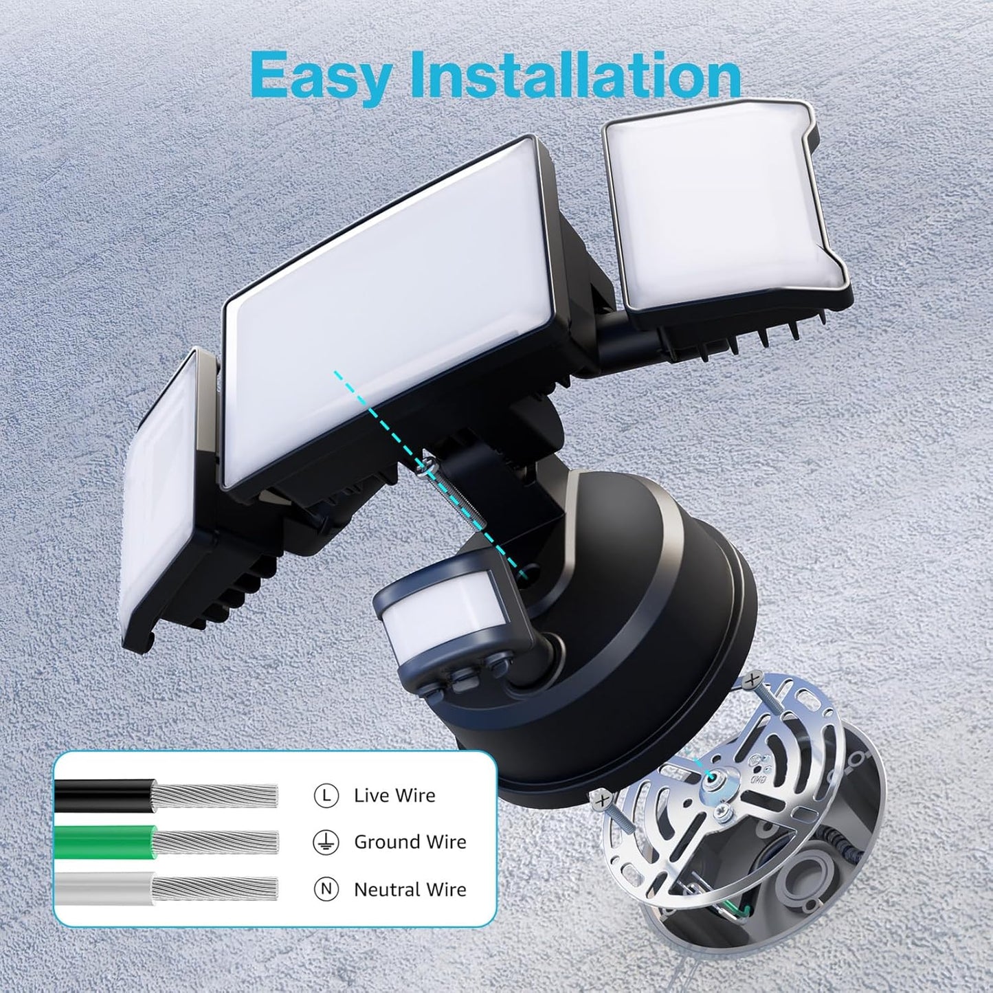 Olafus 65W Motion Sensor Outdoor Light, 2 Pack LED Security Light 6000LM, 6500K Exterior Motion Flood Light with 3 Adjustable Heads, for Outside Garage, Yard, Patio, IP65 Waterproof, Black