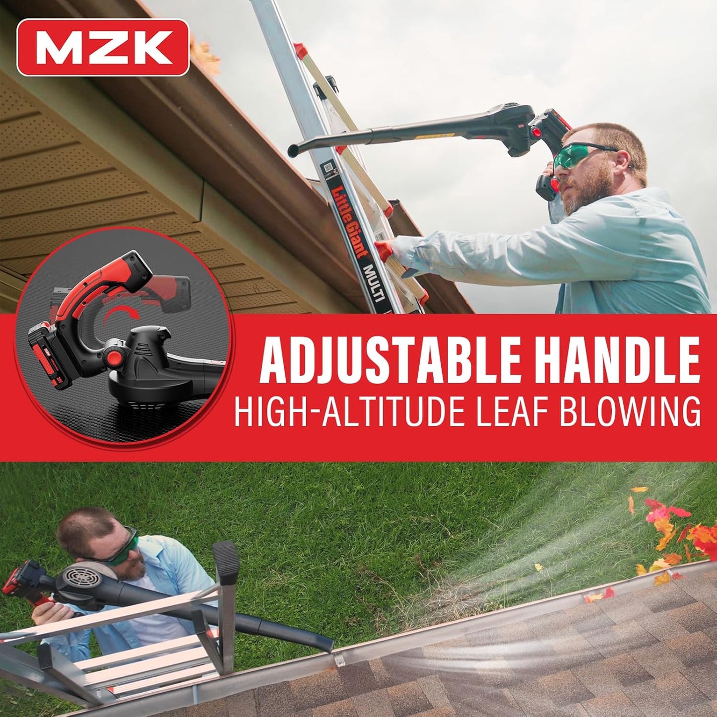 MZK Cordless Leaf Blower,20V Battery Powered Leaf Blower for Lawn Care, Electric Lightweight Mini Hand Blower(Battery & Charger Included) for Blowing Leaves, Patio Cleaning, Lawn Care and Dust