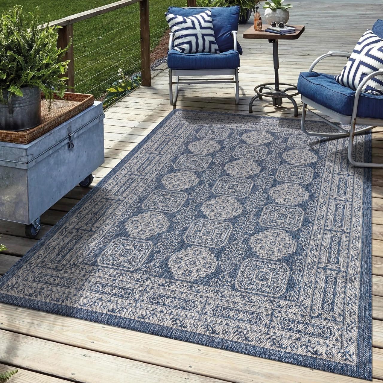 Keen Home Design Terrace Outdoor Area Rug - 4x6 Washable Indoor/Outdoor Rug for Patio, Kitchen, Balcony, Beach, Garden, Deck and Porch, Size: 3'10"x5'7"