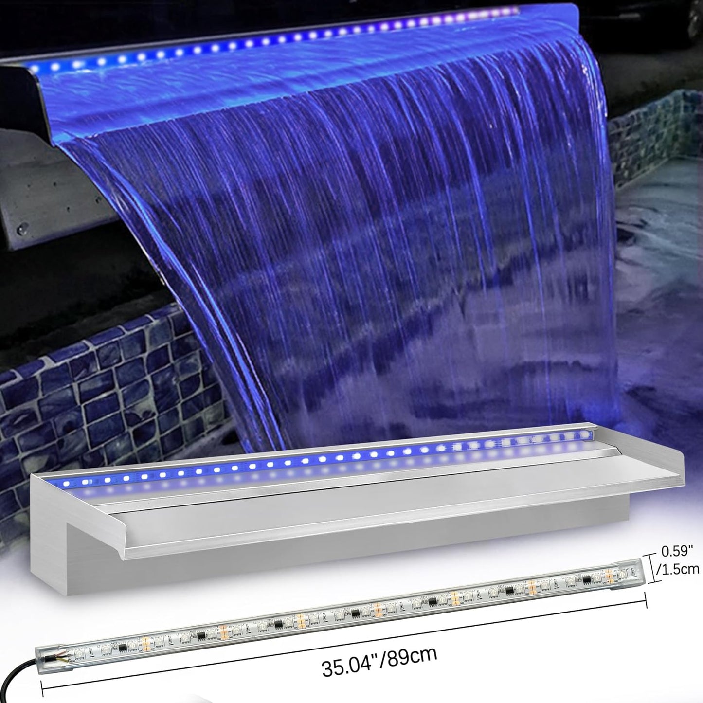 LED Light Strip Color Changing Waterfall Show Lights,Remote and APP Control Waterproof Aluminum LED Lights for Pool Pond Waterfall Fountain Landscape Lighting Decor 35.04"