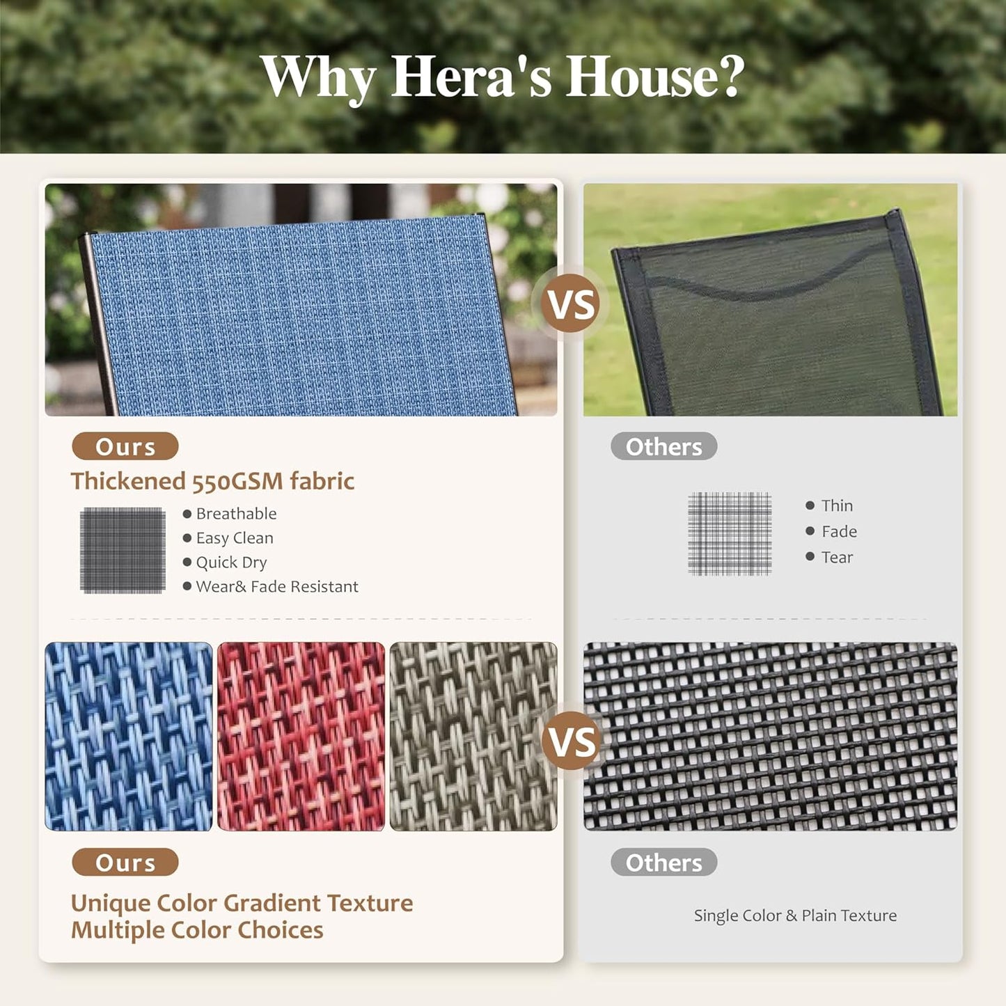 HERA'S HOUSE 9 Pieces Patio Dining Sets, 8 x Blue Textilene Dining Chair, 60" Square Metal Dining Table with 1.57" Umbrella Hole, Outdoor Table and Chairs Set for Lawn Garden Backyard Deck