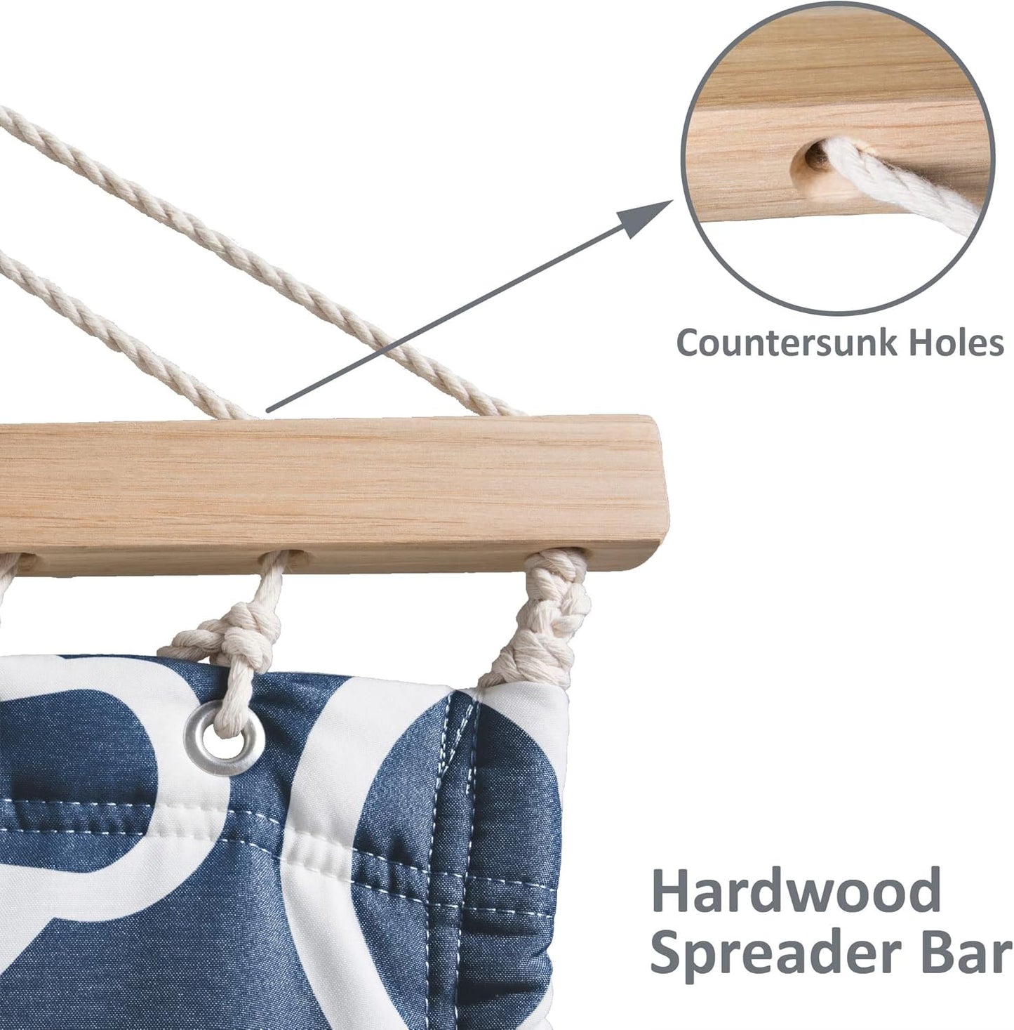 SUNCREAT Double Tree Hammock with Hardwood Spreader Bar, Extra Large Soft Pillow, Heavy Duty Hanging Hammock for Indoor, Outdoor, Blue Pattern