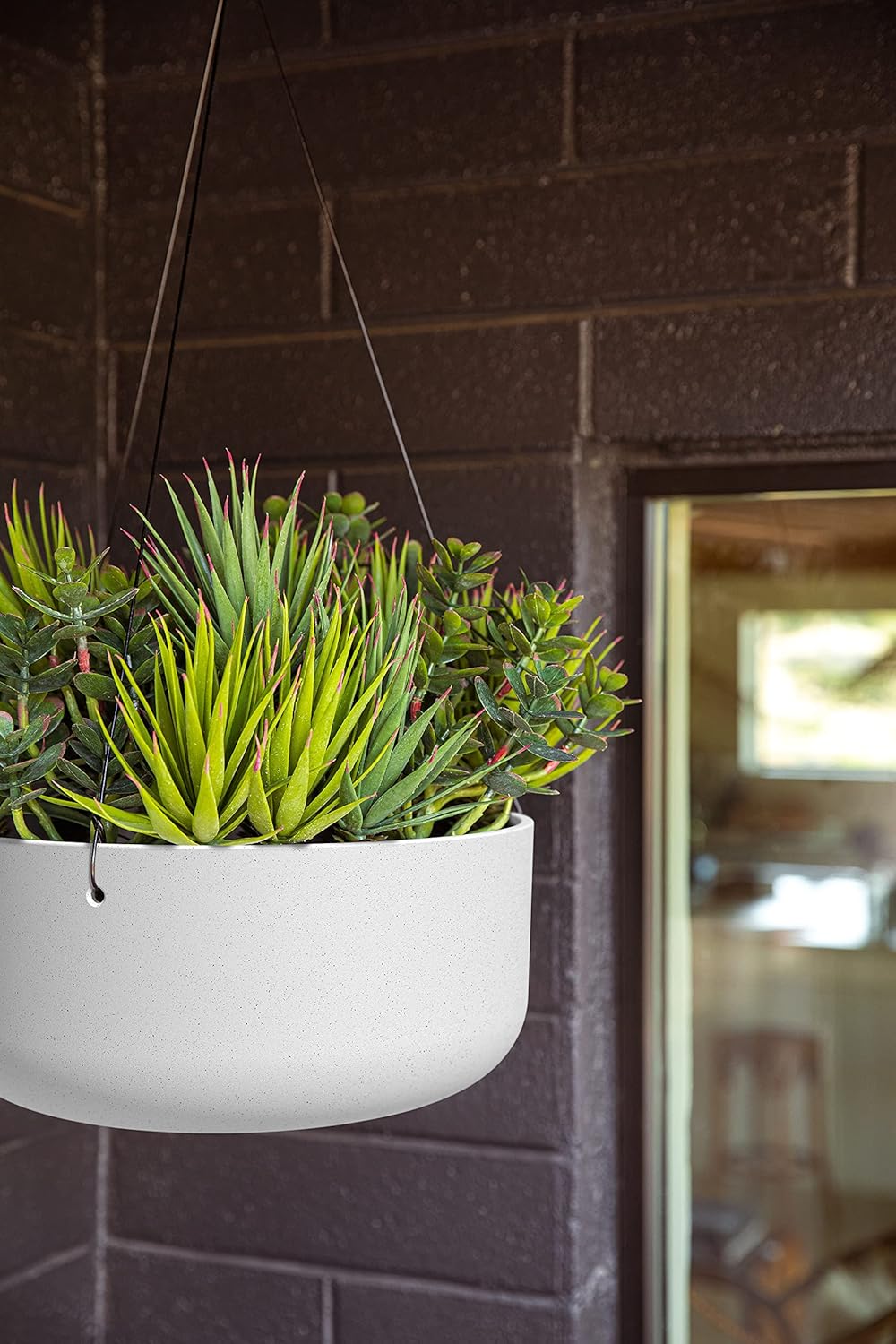 Veradek Mason Series Hanging Kona Planter - Round Planter for Outdoor Balcony/Patio | Made from Plastic-Stone Composite with Hanging Attachment | Modern Décor for, Flowers, Succulents, Small Plants
