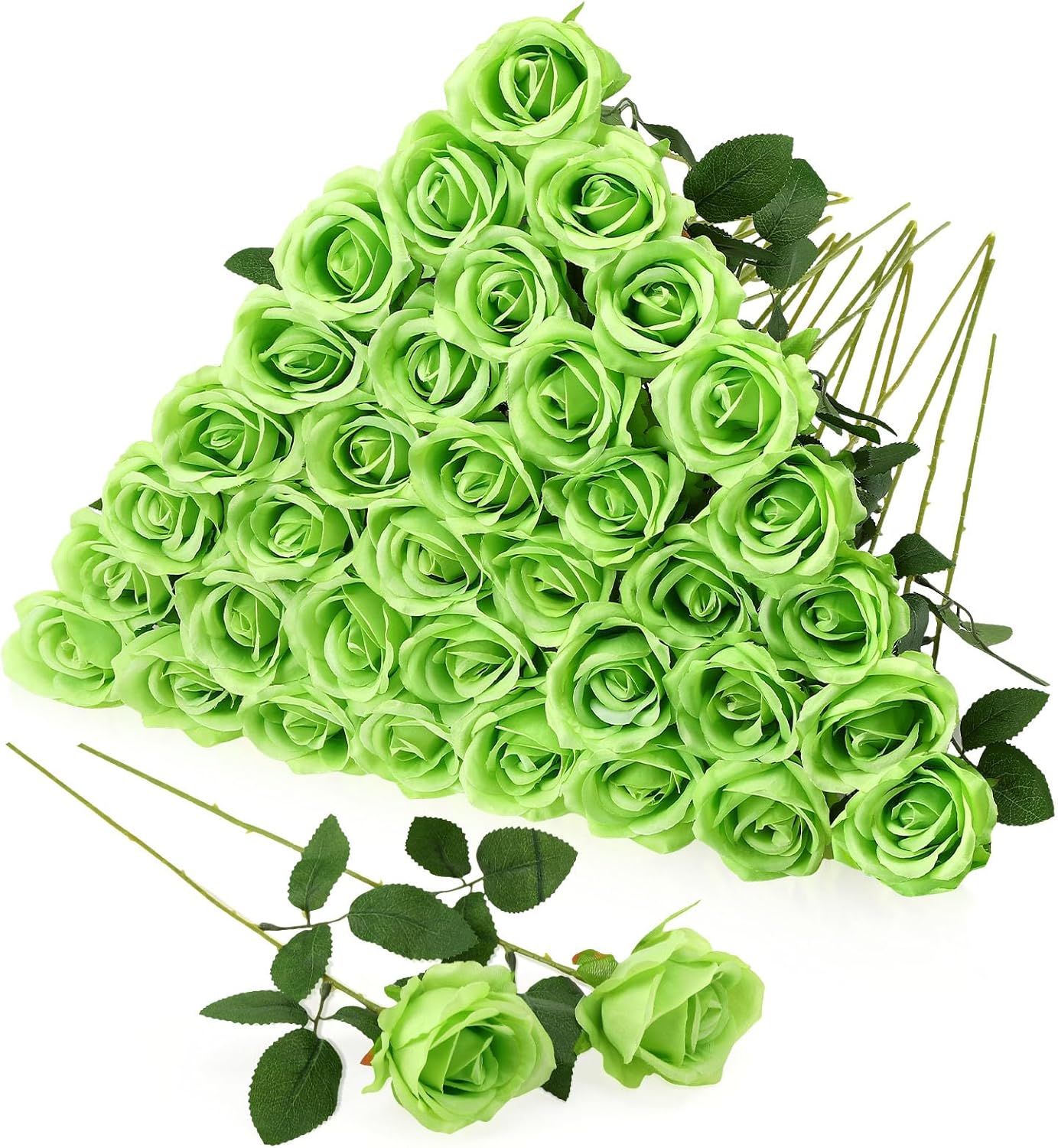 36 Pcs Silk Green Rose Bouquet Bridal Artificial Flowers,Fake Rose Long Stem Realistic Flowers Bulk for Wedding Bouquet Ball Arrangement Centerpiece Party Decor