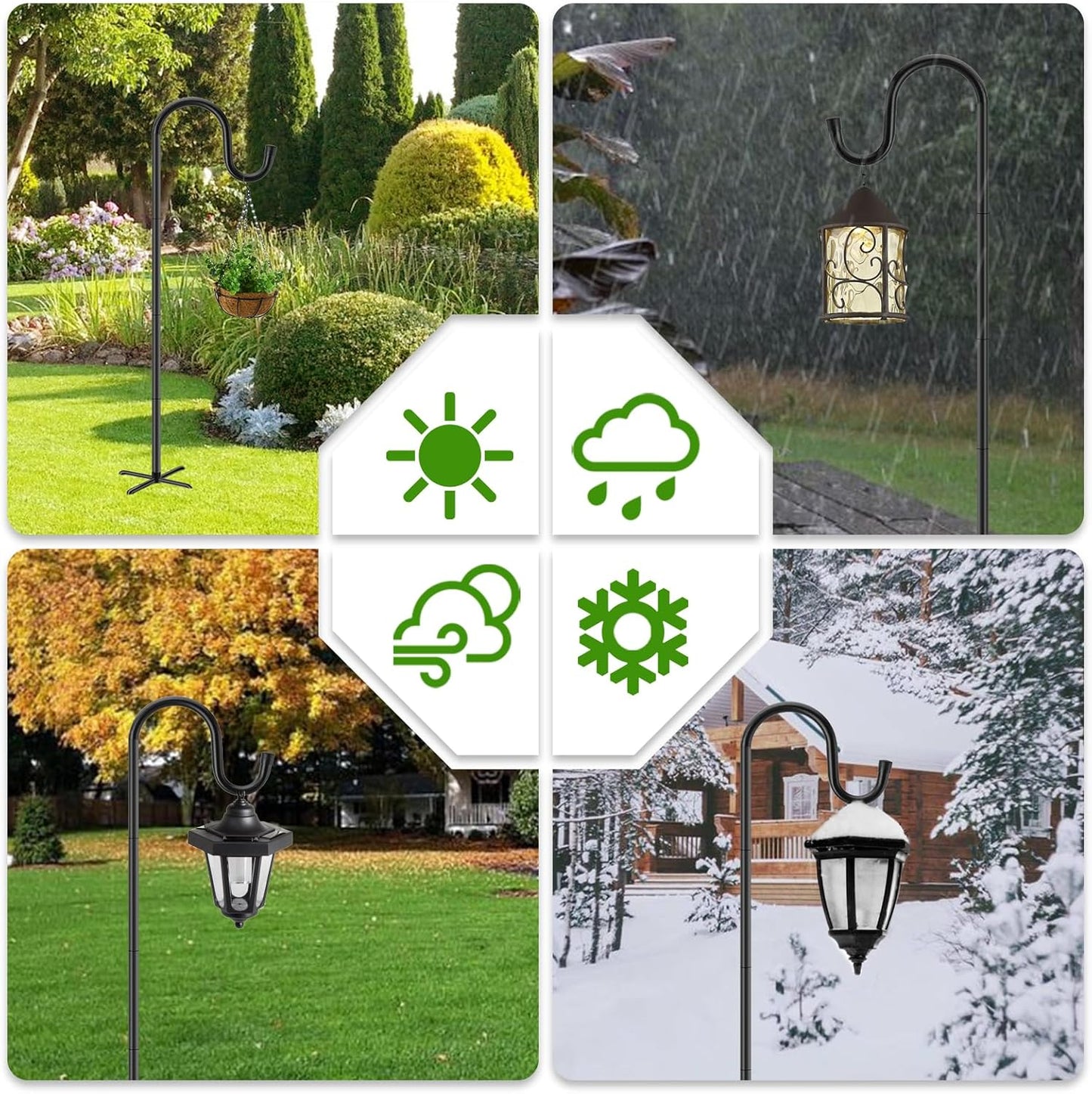 Shepherds Hooks for Outdoor with 7 Base Prongs, 72 Inches Heavy Duty Garden Bird Feeder Pole for Hanging Bird Feeder, Plant Baskets, Solar Light Lanterns, Outdoor Plant Hanger Hook,2 Packs