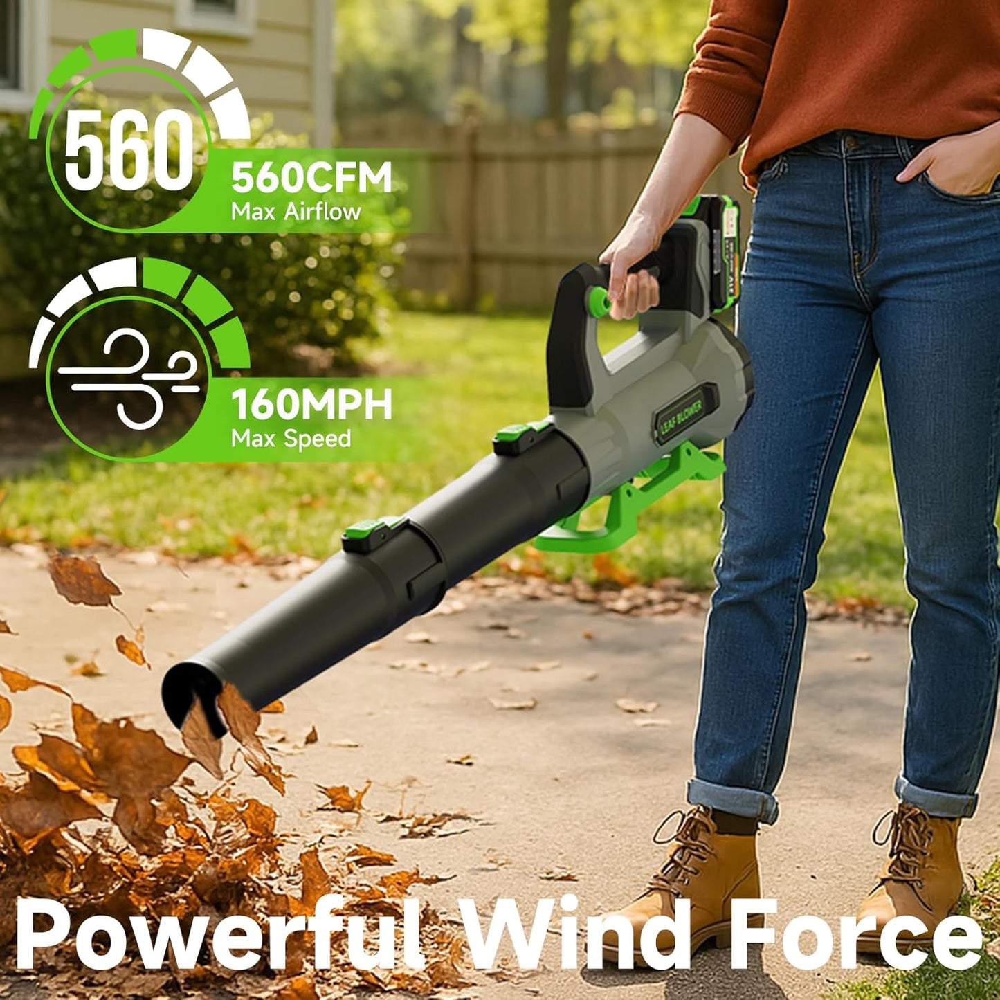 Leaf Blower Cordless with 2× 5.0Ah Batteries and Charger, 21V Electric, Lightweight Battery Powered Blowers for Lawn Care, Yard, Patio Cleaning, Blowing Leaves & Dust