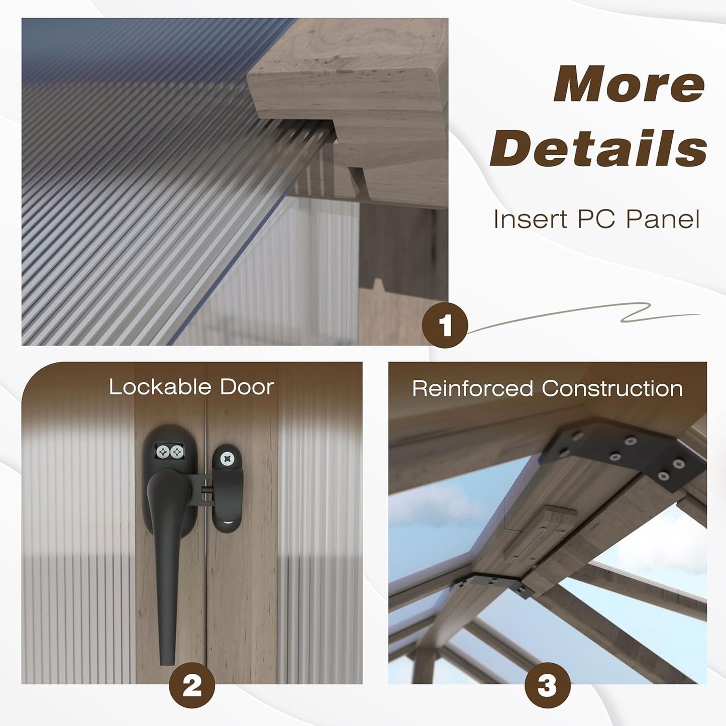 MUPATER 8' x 12' Outdoors Walk-in Greenhouse, Wood Greenhouse with Ventilated Window and Lockable Door, 6mm Polycarbonate Panels for UV Protection and Heat Insulation,Suitable for Patio, Backyard