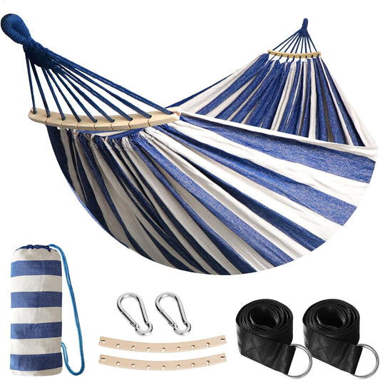 Anyoo Garden Cotton Hammock Comfortable Fabric Hammock with Spreader Bar Sturdy Hammocks Up to 450lbs Portable Lightweight Hammocks with Travel Bag for Camping Outdoor/Indoor Patio Backyard