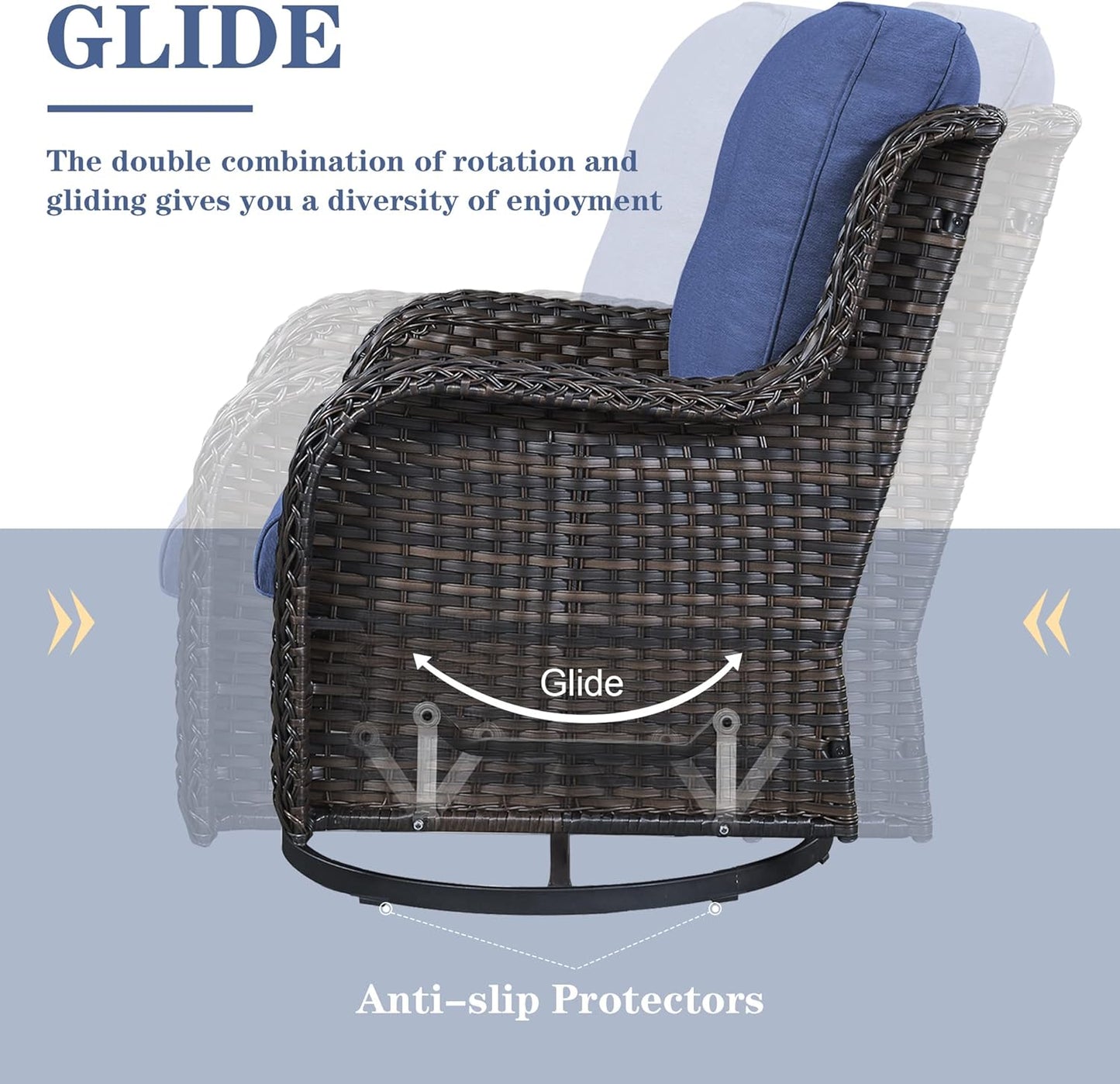 Outdoor Swivel Rcoker Patio Chairs - Outdoor Swivel Patio Chairs Set of 2 Wicker Chair Patio Furniture Sets with Covered Cushion for Porch Deck Balcony Garden, Blue