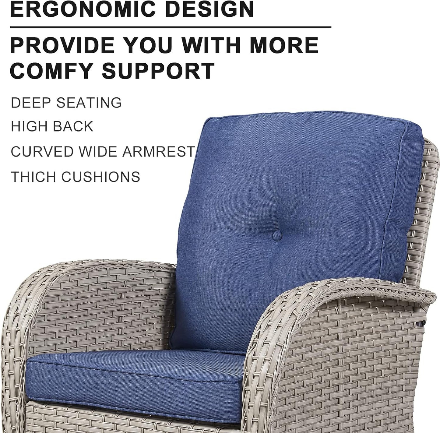 HUMMUH Swivel Patio Chair 3 Piece PE Wicker Patio Furniture Set with Rocking Chairs and Side Table Outdoor Bistro Set for Porch,Garden,Deck,Poolside