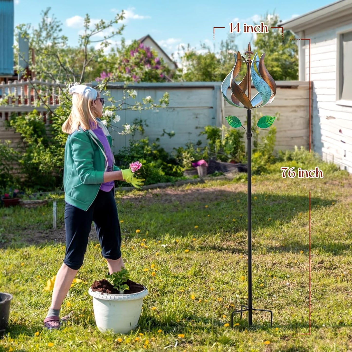 Wind Spinners for Yard and Garden, Wind Spinners Outdoor Metal Large 360 Degrees, Birthday Gifts for Women Family Outdoor Decor(Tulip 75'' x 14'')