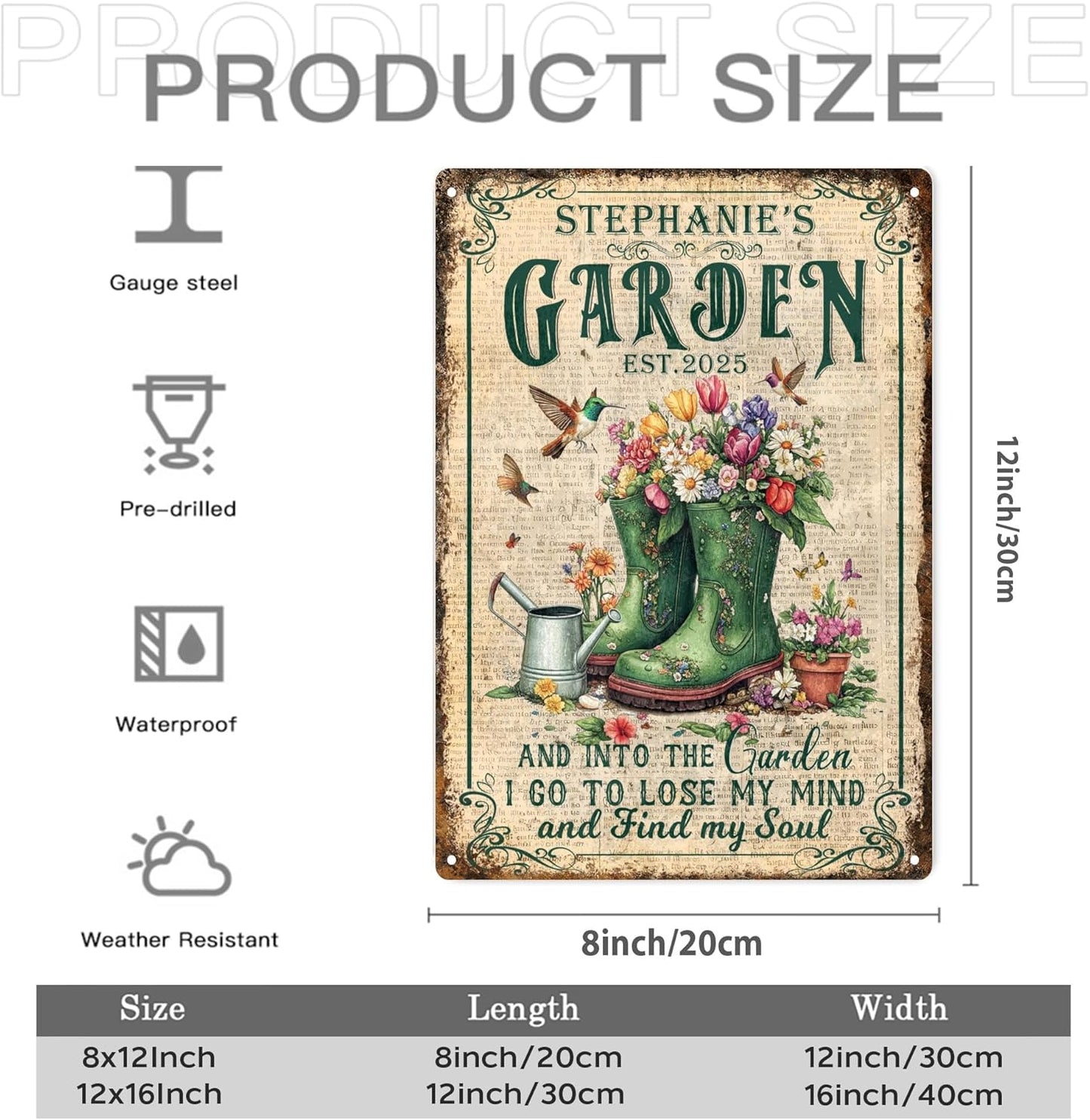 Custom Sign, Personalized Metal Signs, Customize for Office, Business, Workplace, Office, Home, Delivery Signs, Metal Sign With Your Own Image, Text,Photo, Pets, Kids Art Made in USA (Garden 05)