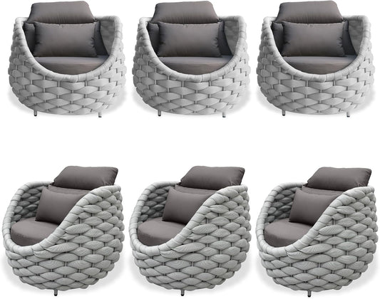 TWT 6 Pieces Patio Sofas All-Weather Rope Balcony Furniture with Dark Grey Cushions & Pillows, Patio Couch Outdoor Patio Furniture Set for Indoor, Balcony, Backyard, Poolside, Grey
