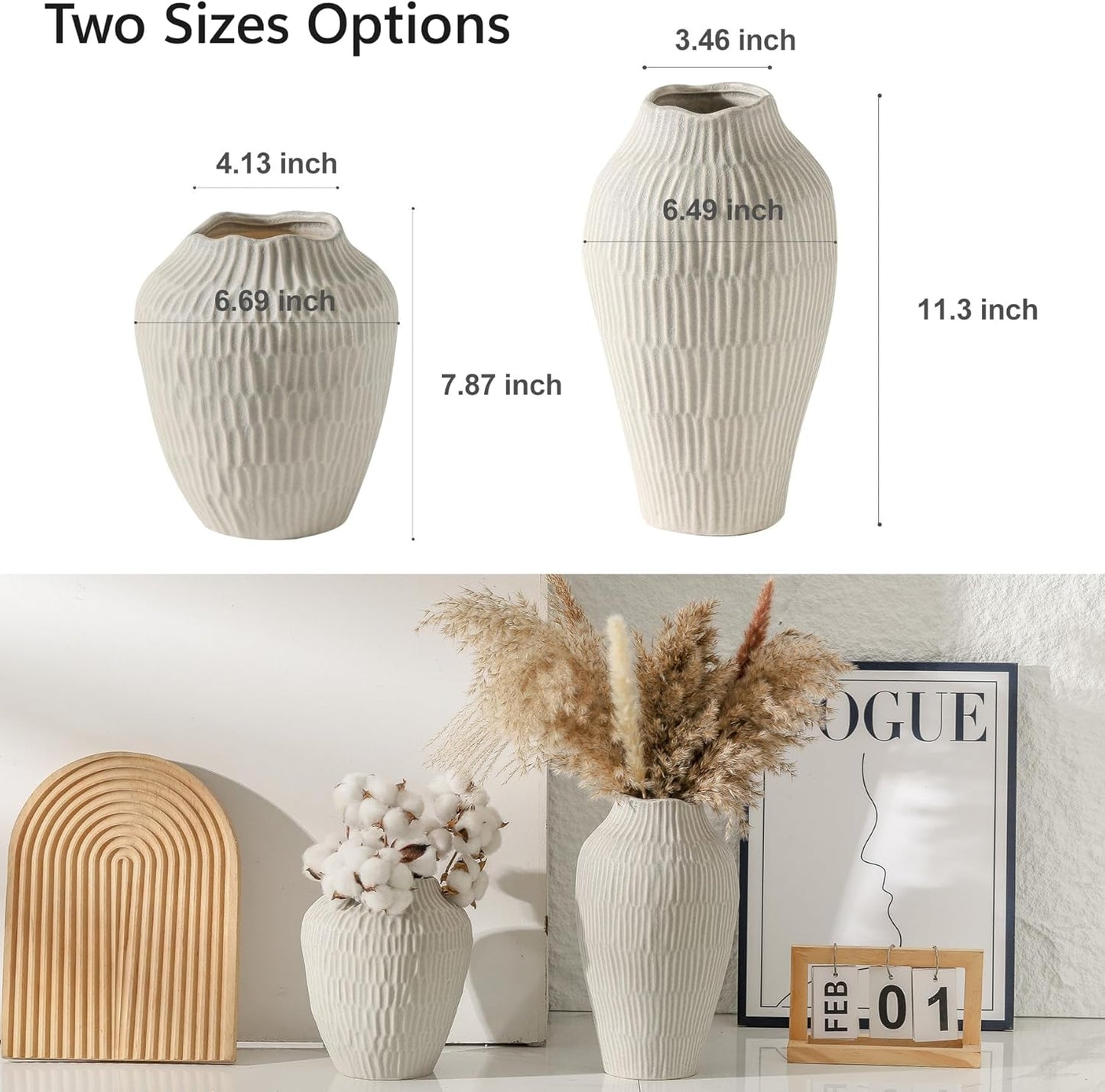 Ceramic Vase for Home Decor,11.6 Inch Flower Vases,Decorative Blue Vase for Pampas Grass,Modern Art Texture Vases for Home Entryway Living Room Dining Table Farmhouse Office Decor(Grey)