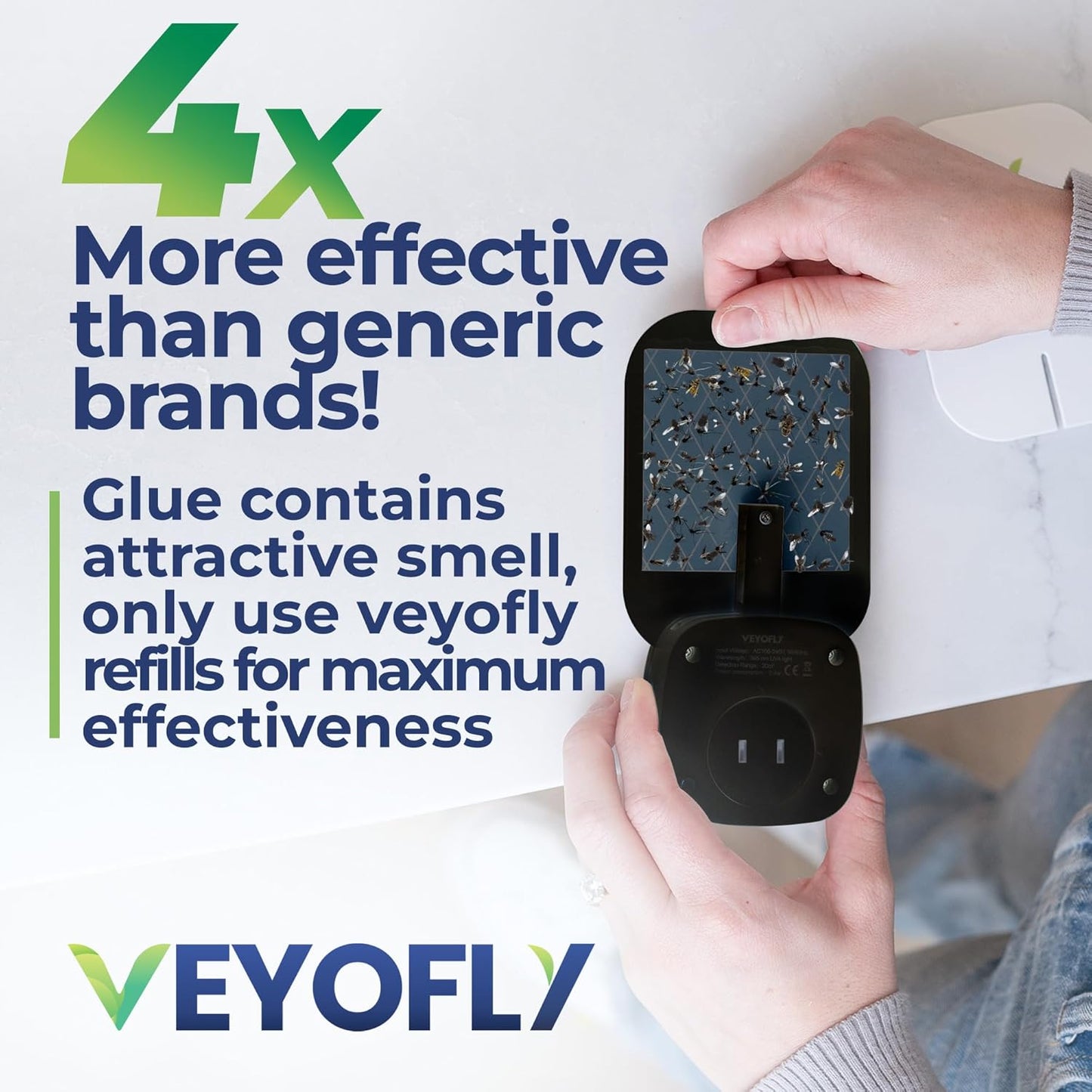 VEYOFLY Fly Trap Indoor, Fruit Fly Traps for Indoor, (1 Device + 3 Refills) Gnat Traps for House, Fly Catcher, Plug in Light Flying Insect Trap, Bug Light Killer, Fly Trap