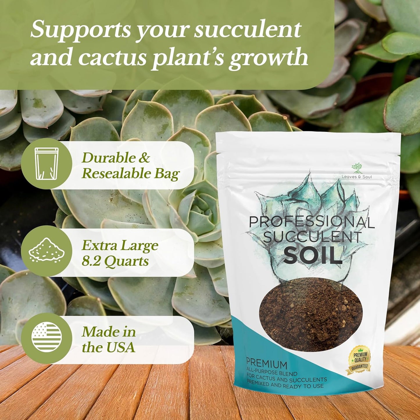 Extra Large 8.2 QT Bag Succulent Soil Premium All Purpose Blend | Pre-Mixed Ready to Use for Cactus and Succulents | Canadian Peat, Course Sand, Pinebark | Made in USA