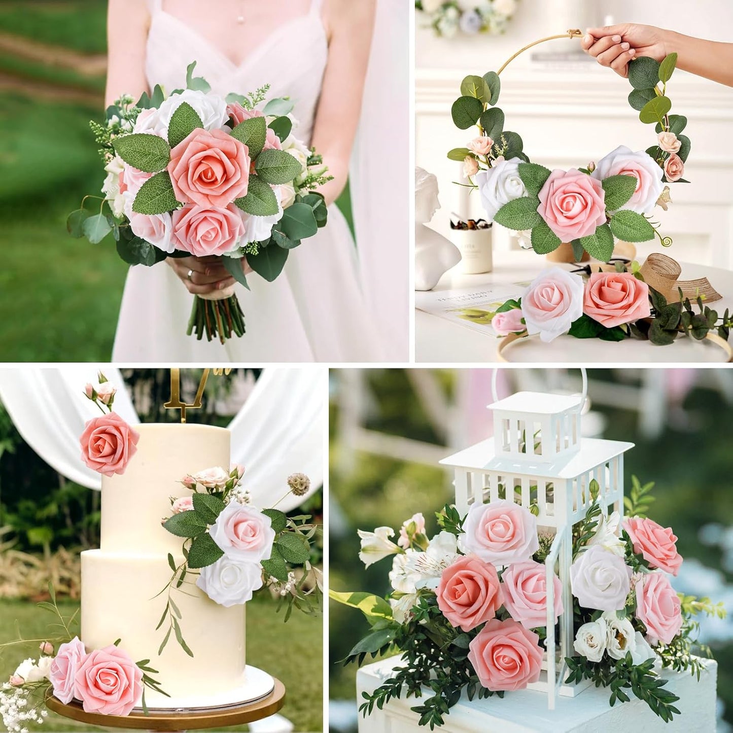 AmyHomie 25pcs Real Looking Artificial Shades of Blush Roses w/Stem for DIY Wedding Bouquets Centerpieces Arrangements Party Baby Shower Home Decorations