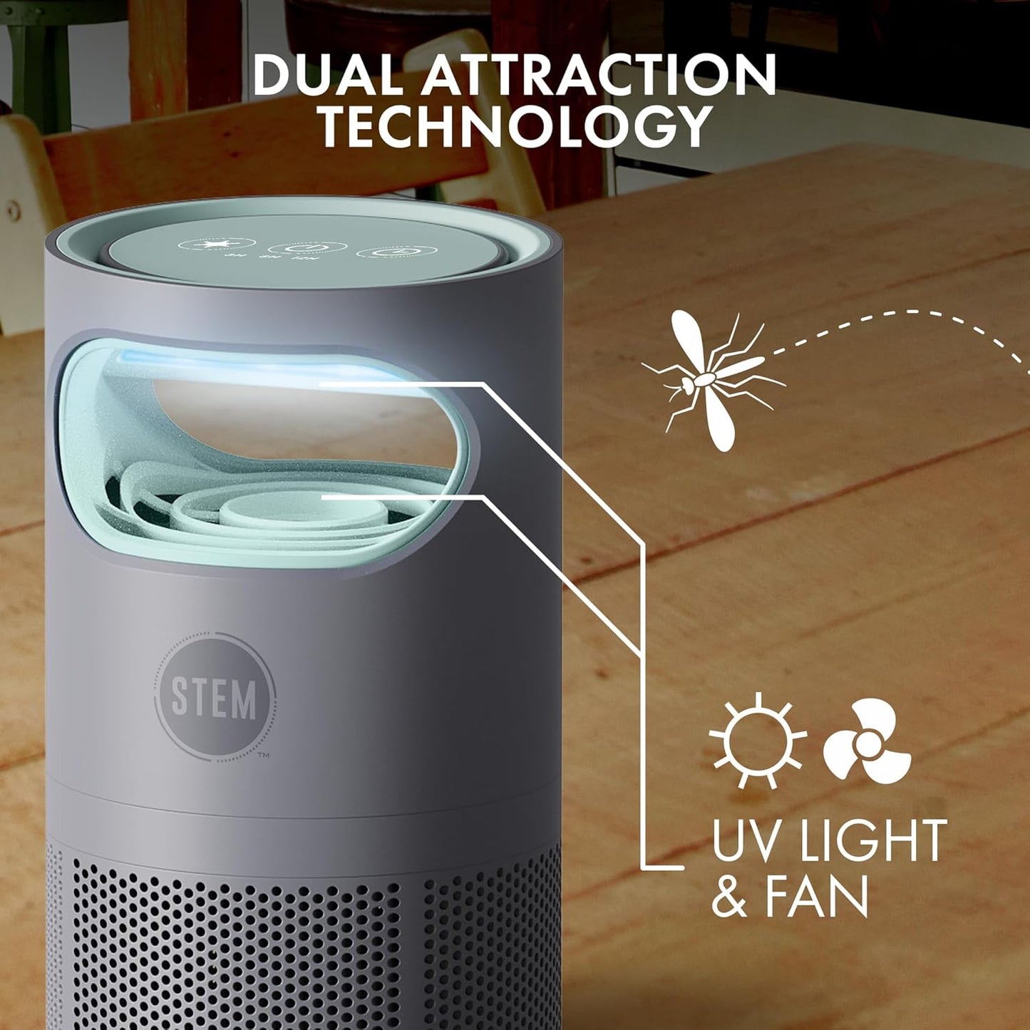 STEM Flying Insect Fan Trap for Indoor Bug Control, Attracts Mosquitoes, Fruit Flies, and House Flies, Plug-in Fan with UV Light, Starter Kit Includes 2 Devices and 10 Glue Traps