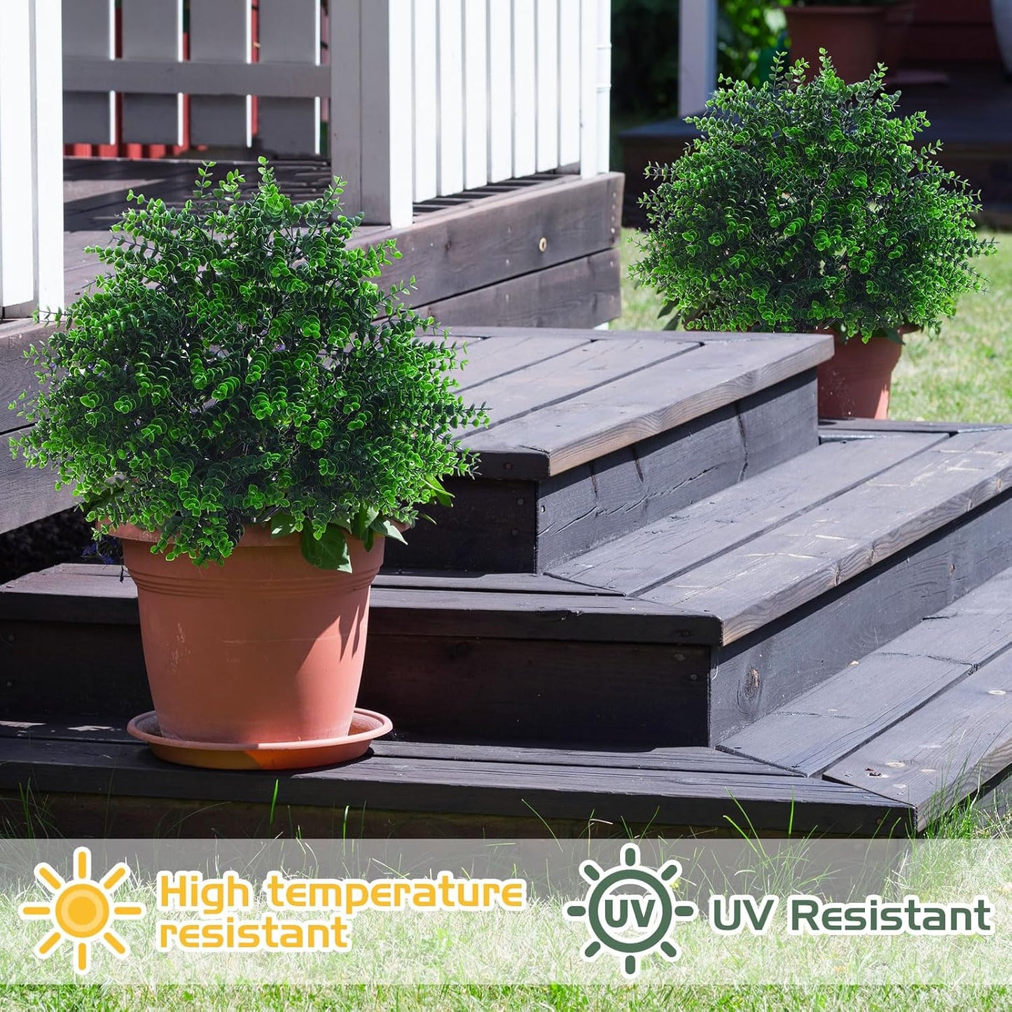 Yunlly 4 Pcs 18 Inch Artificial Boxwood Ball Topiary Tree Fake Outdoor Plants Bush, UV Resistance Faux Shrubs with Spike Realistic Greenery Potted for Indoor Garden Yard Porch Patio Decor (Green)