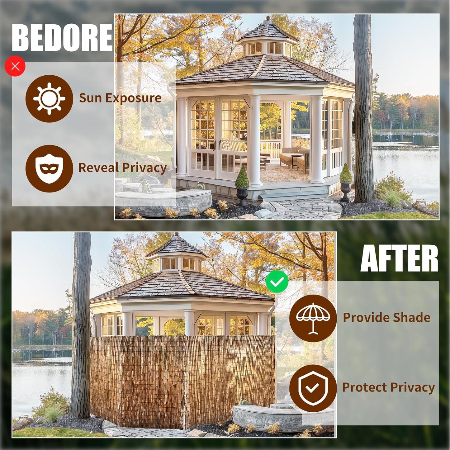 Natural Reed Fencing, Eco-Friendly Reed Fence, 3.3 feet High x 13.1 feet Long, Reed Screen for Backyard Patio Garden and More,Brown