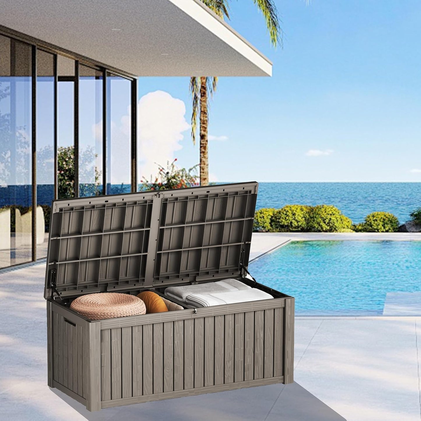 180 Gallon Outdoor Storage Deck Box - Large Waterproof Resin Bin for Delivery Boxes Outside, Lockable Storage for Patio/Pool Cushions & Tools, UV-Resistant, Granite Grey