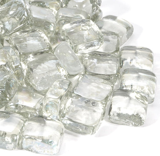 Clear Fire Pit Glass Cube, Tempered Glass Bead for Fireplace, Firepit Indoor or Outdoor, Propane and Natural Gas, 20 Pounds Fire Rocks, Heat Resistant, No Poping, Crystal Reflective