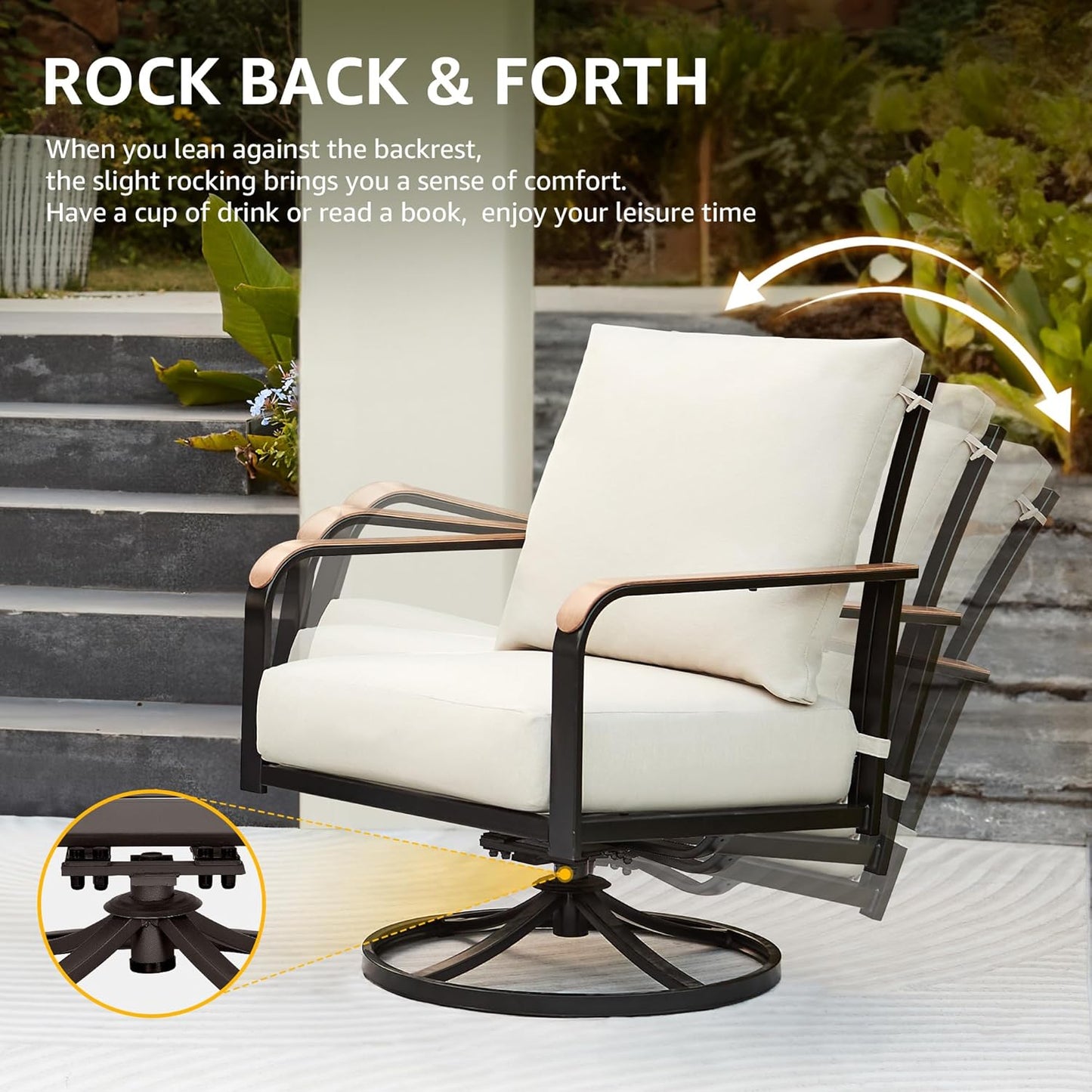 NATURAL EXPRESSIONS Outdoor Bistro Set, 3 Piece Swivel Glider Rocking Chairs Patio Conversation Furniture Set with 2 Rockers, 1 Metal Table and 6" Thick Cushions for Backyard, Porch, Balcony, 350lbs.